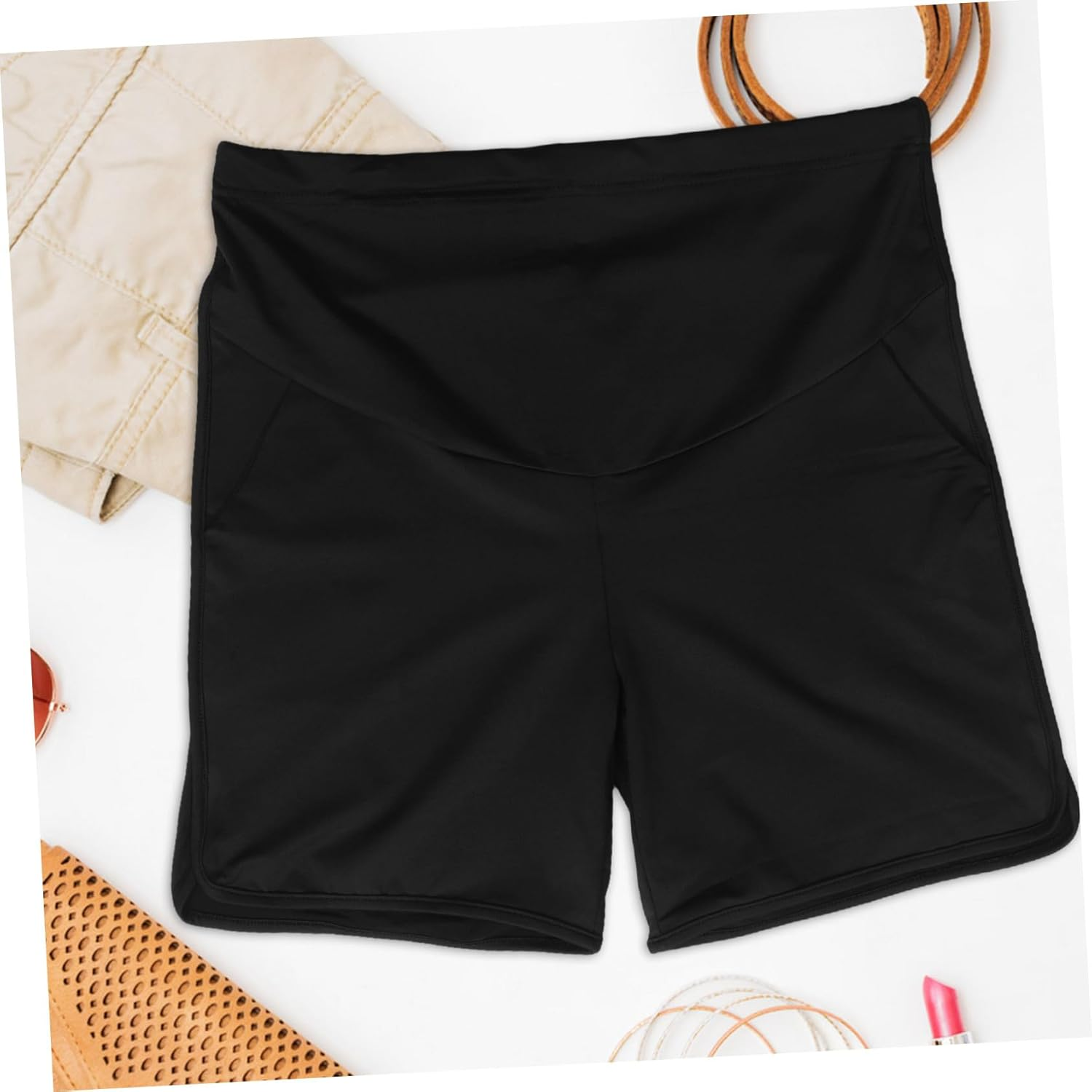 Beavorty Breathable High Waist Maternity Shorts Lightweight Comfy Pregnancy Bottoms over Belly for Spring Moms Black image number 2