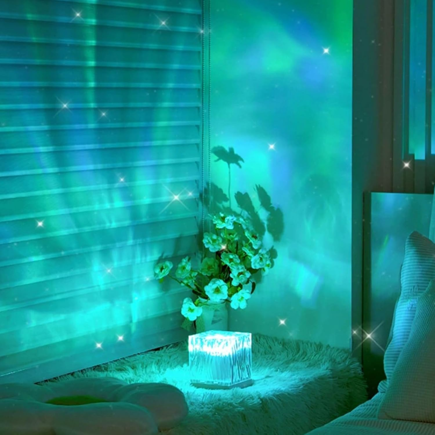 Northern Lights Lamp, Cube Ocean Water Ripple Projector, 16 Colors Rotating Flame Lamp Dynamic Ripple Effect for Bedroom, Office, Bar, and Restaurant Decor (Square) image number 5