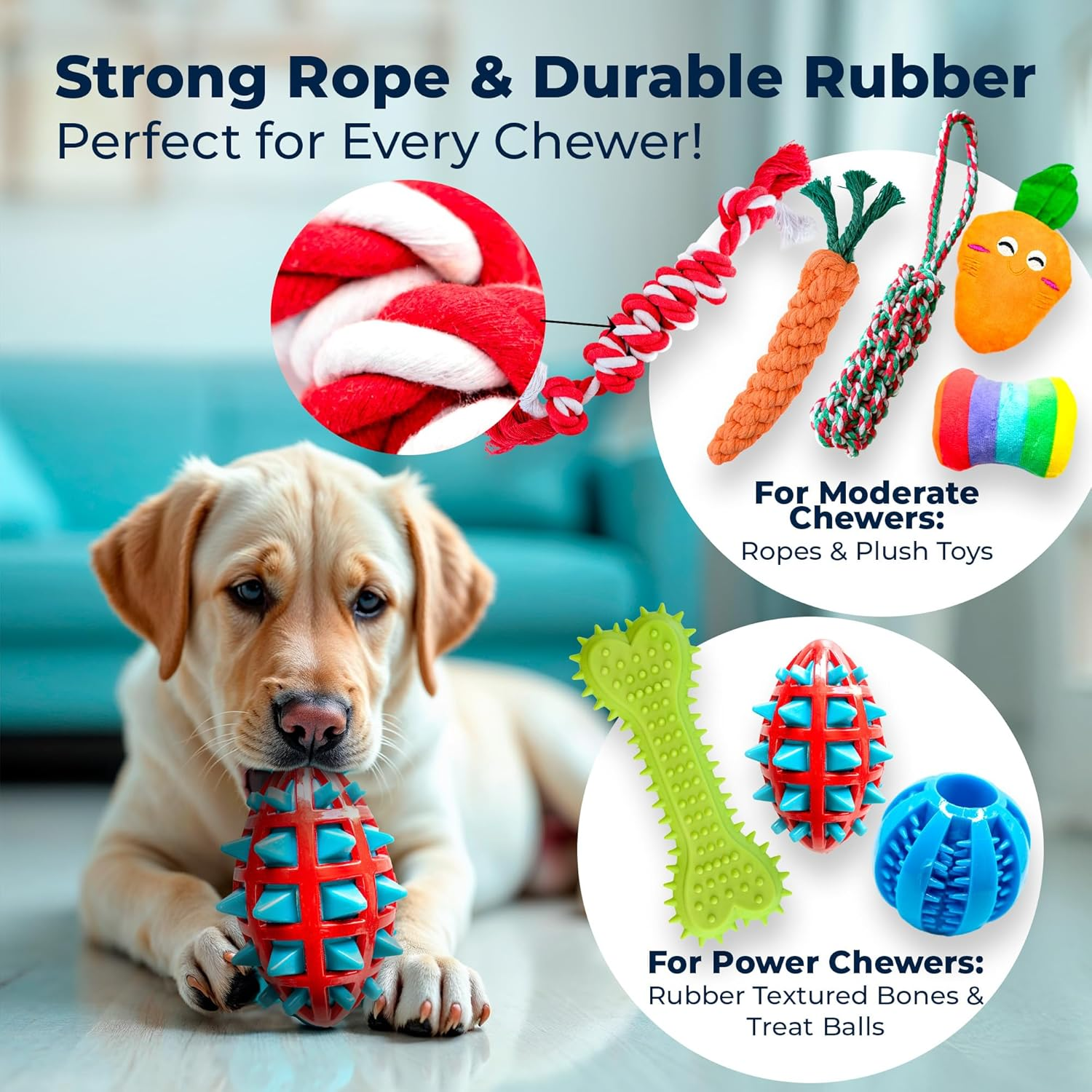 Pacific Pups 18 Piece Dog Toy Set - Plush, Rope & Chew Toys Support Non-Profit Dog Rescue image number 5