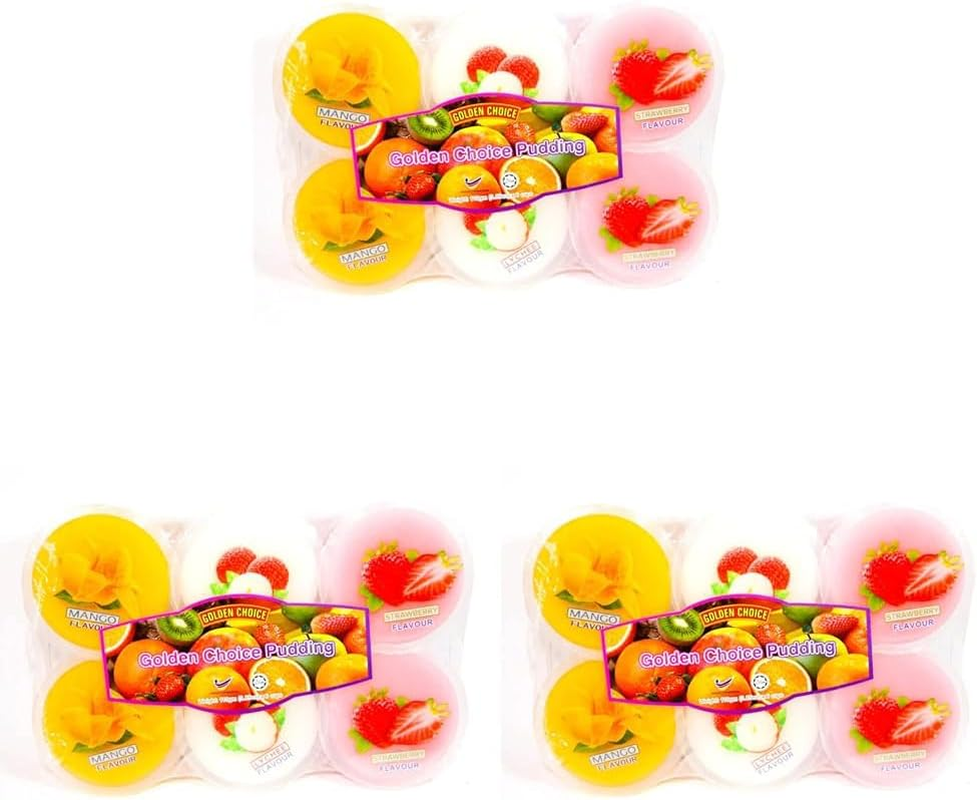 Golden Choice Assorted Pudding | Asian Snacks & Sweets with Fruit Flavours | Delicious Snack Pack for Kids and Adults | 110G Each Pack of 6