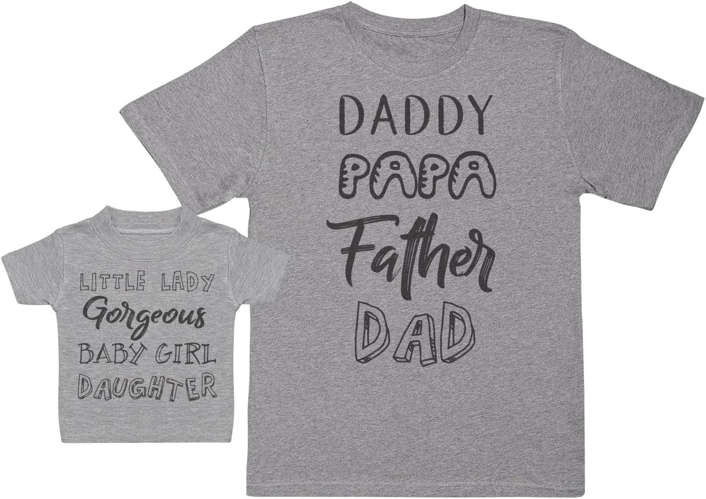 Baby Girl Wording & Daddy Wording - Matching Father Baby Gift Set - Mens T Shirt & Baby T-Shirt - Grey - Small & 3-6 Months