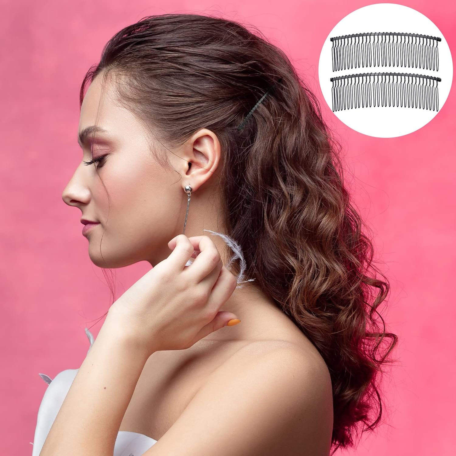 Hicarer 5 Pcs Black Metal Wire Hair Combs, 30 Teeth Wire Twist Bridal Wedding Veil Combs image number 3