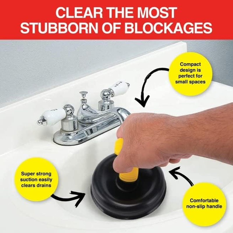 Handy Hardware 3PK Plunger Sink Compact Stubborn Blockages Super Strong 125Mm