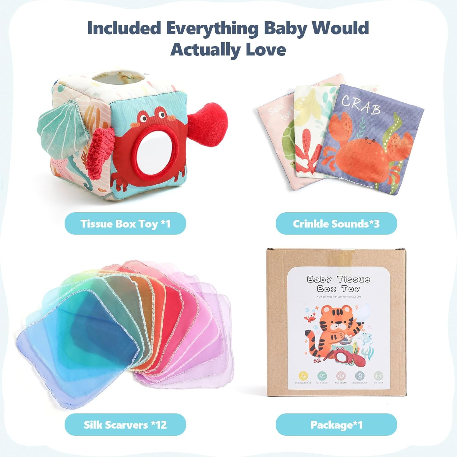 Promise Babe Baby Tissue Box Toy for Toddler 6-12 Months - Montessori Toys Baby Tissue Box Sensory Toys to 1 Year Old - Kids Boy Girl Gifts for Babies 6 12 18 Months Old (Ocean) image number 3