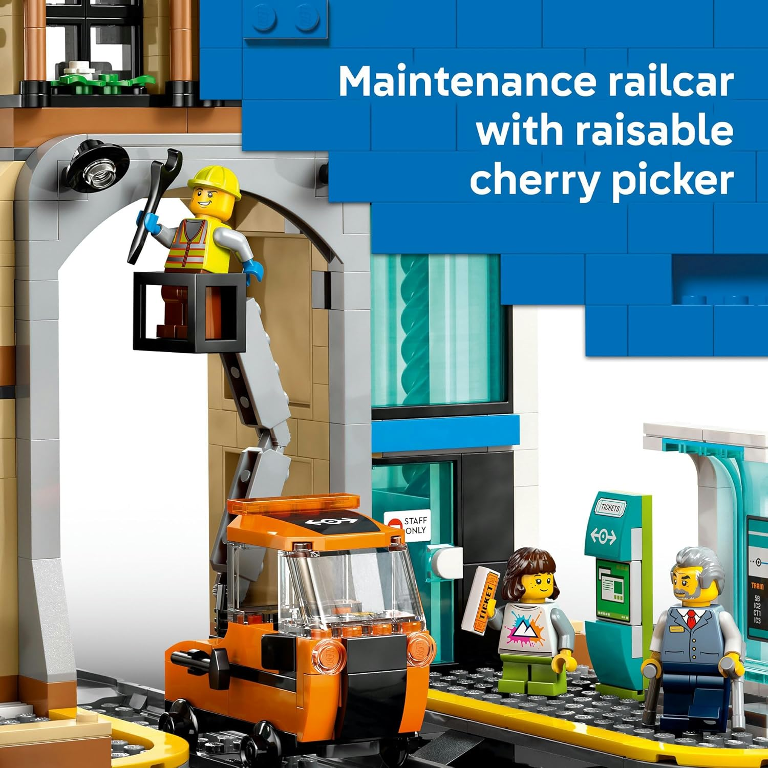 LEGO&reg; City Central Train Station 60469 for Fans of Construction Toys,Model Rail Vehicles and Imaginative Play,Includes a Railcar with a Cherry Picker, 6 Minifigures,Baby Figure and 2 Pigeon Figures image number 3