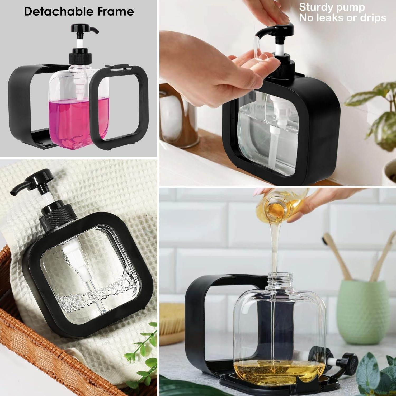 Taicols Shampoo and Conditioner Dispenser, 2Pcs 500Ml Black Soap Dispenser, Pump Bottle in Plastic, Refillable Shower Bottles with Labels,Bathroom Soap Dispenser Set,Modern Dish Soap Dispenser (White) image number 2