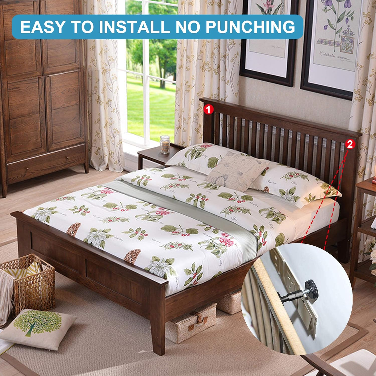 2PCS Black Adjustable Bed Frame Anti-Shake Tool, Headboard Stoppers with Free Furniture Pads and Screws, No More Creaking, Protect the Wall from Banging, Easy to Install (1.1-2.5In) image number 3