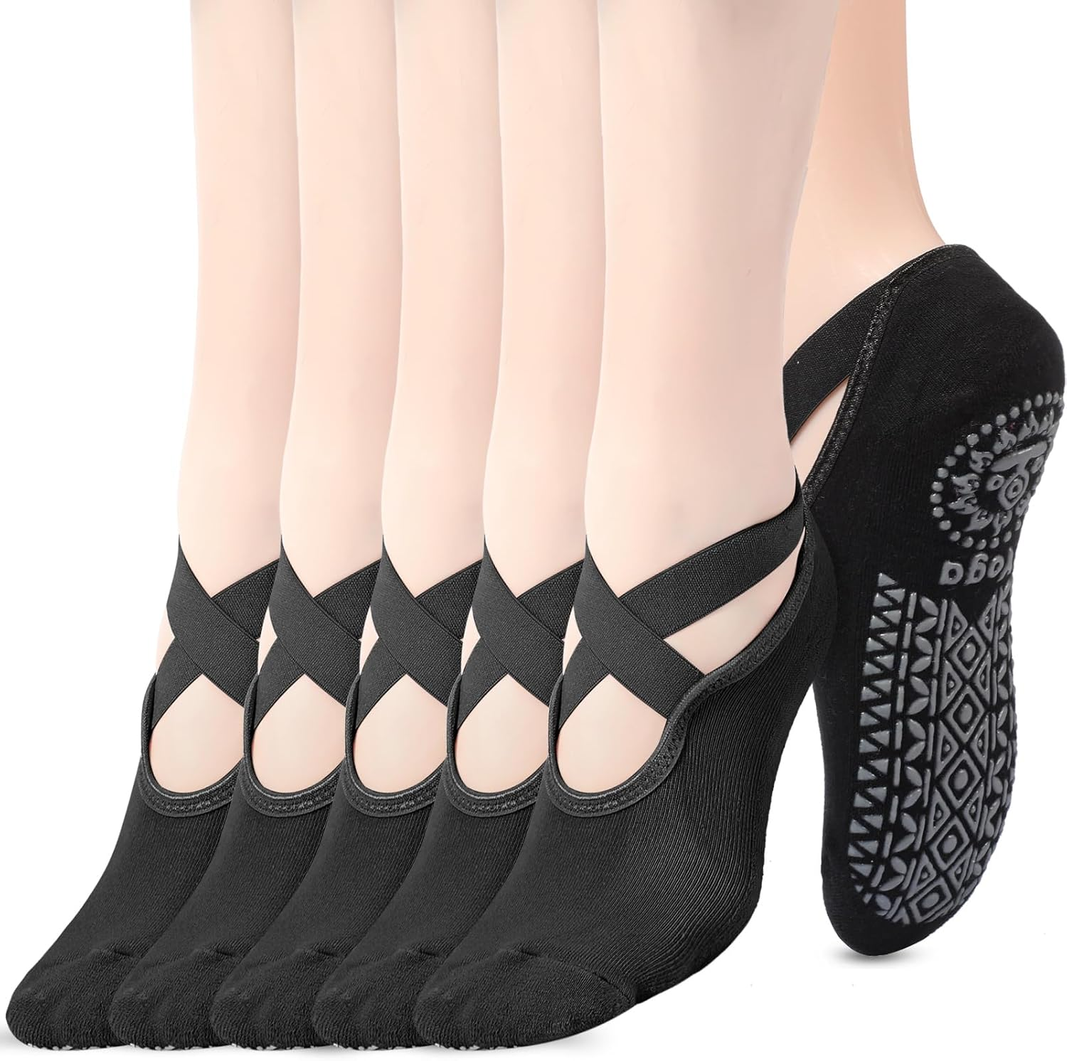 Geyoga 6 Pairs Yoga Socks for Women Nonslip Barre Socks with Straps Ballet Dance Socks for Yoga Pilates Ballet Barre Dance
