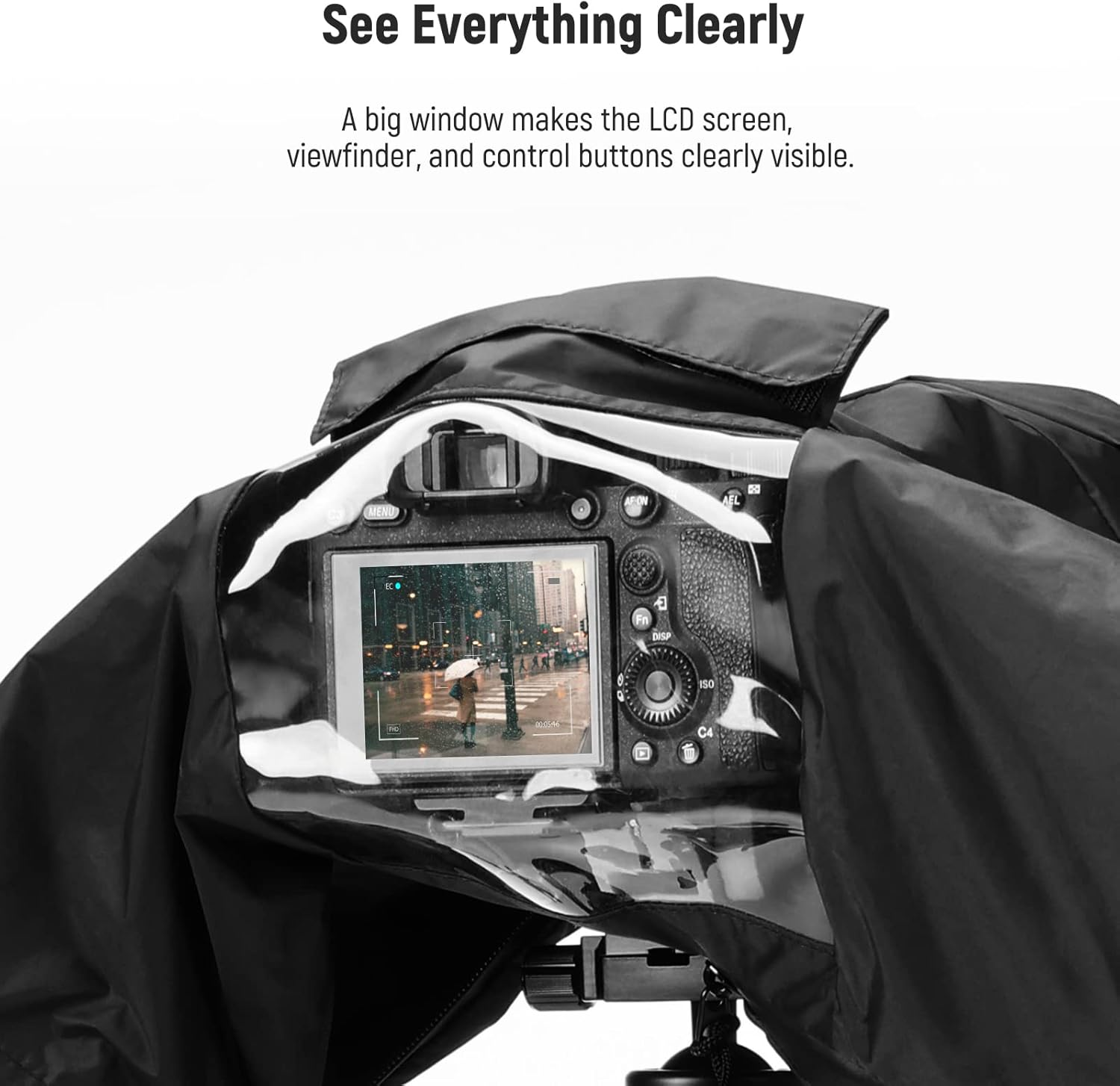 NEEWER Camera Rain Cover, Small Size Durable Nylon Raincoat Compatible with Sony A7 A9 Canon 7D 5D Nikon D750 D850 Cameras and Lenses within ⌀200Mm, with Sleeves, Drawstrings, Viewing Window, PB003 image number 6