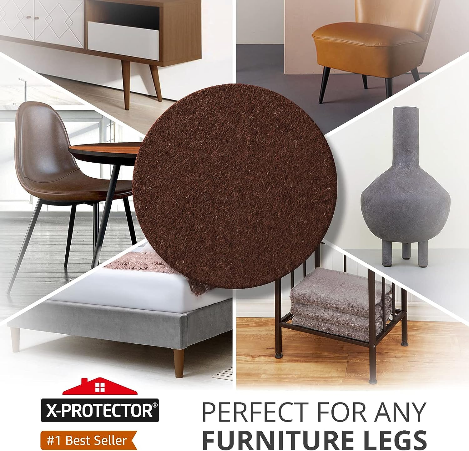 Felt Furniture Pads X-PROTECTOR 48 Pcs - 25 Mm Premium Chair Floor Protectors - Felt for Chairs Furniture Feet & Wood Floors - Best Furniture Pads for Hardwood Floors - Protect Your Hard Floors! - Brown image number 4