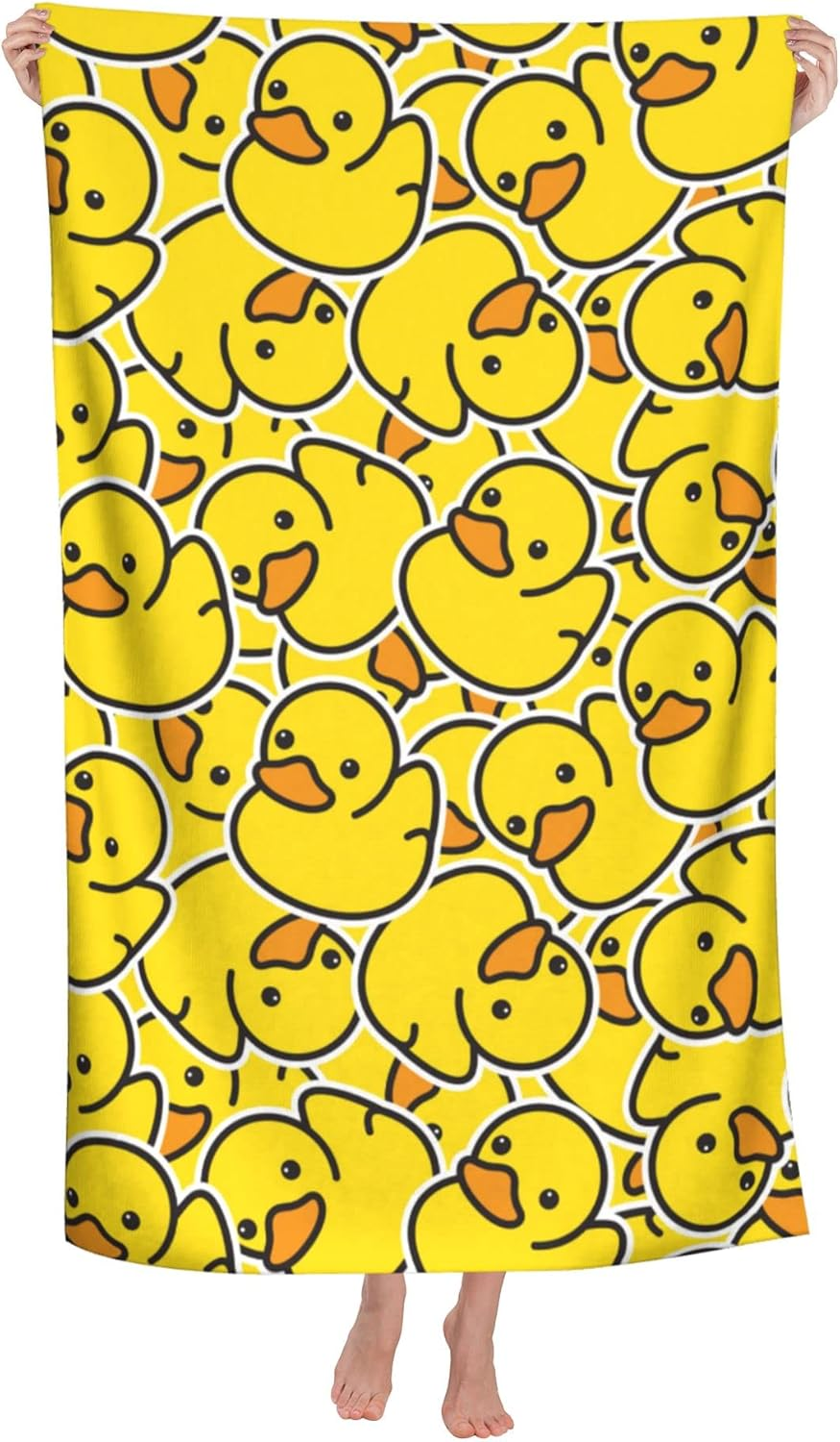 HUIANBPO Cute Cartoon Rubber Ducky Print Microfiber Beach Towel 32X52Inch,Large Bath Towels for Kids and Adults - Quick Dry Absorbent Sand Free Towel for Bathroom,Pool,Shower,Travel,Sport