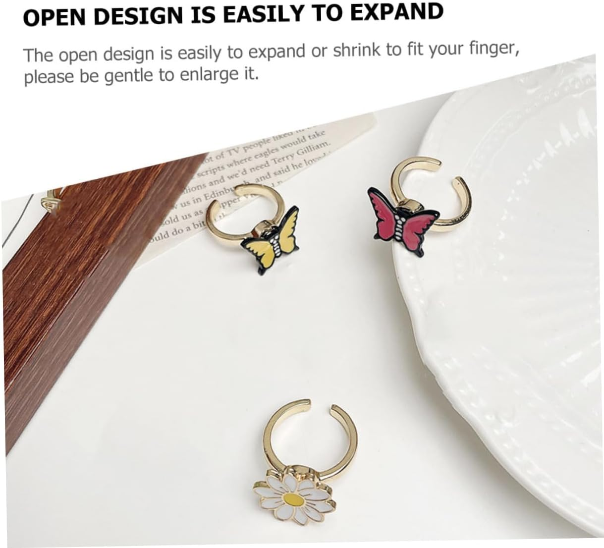 JOINPAYA Rotatable Fidget Ring for Kids - Anxiety Relief Ring for Girls and Women - Adjustable Daisy Design - Lightweight Alloy Jewelry for Decoration image number 3