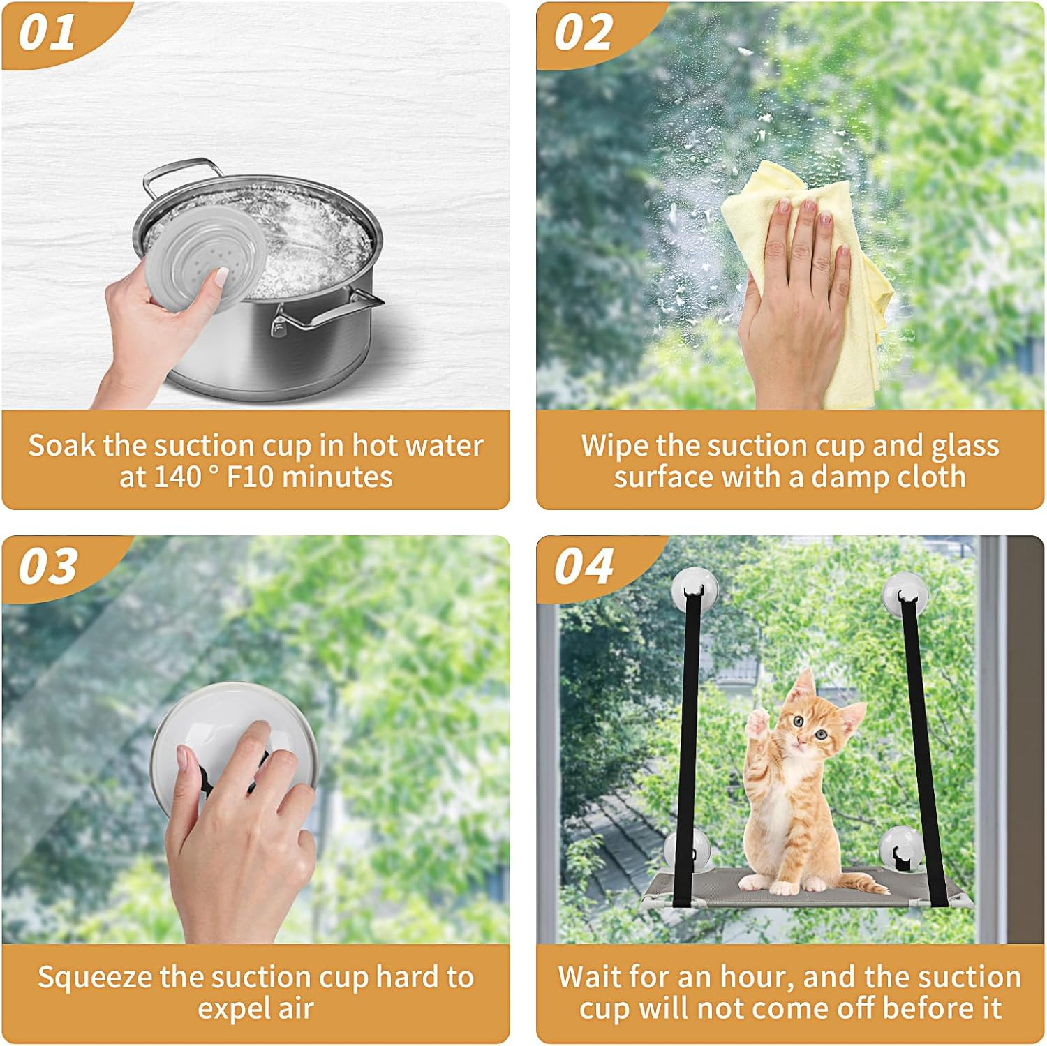 Cat Hammocks Window, Window Mounted Cat Basking Hammock, Sunny Seat Window Cat Perches with 4 Upgrade Strong Suction Cups Holds up to 22Lbs, Cat Window Sill Bed for Glass to Space Saving image number 2