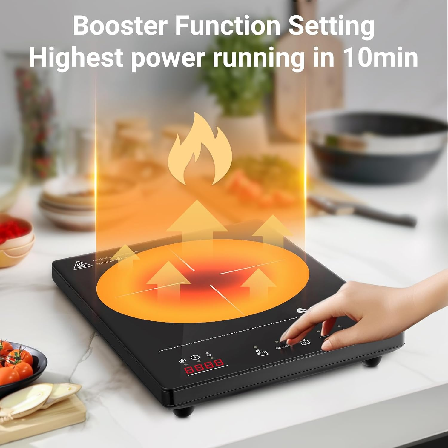 Aobosi 2000W Portable Induction Hob, Single Induction Cooker with 20 Power Levels, 20 Temperature Levels and Booster Function, Compact Size, 10H Timer, Glass Ceramic Plate, Black image number 3