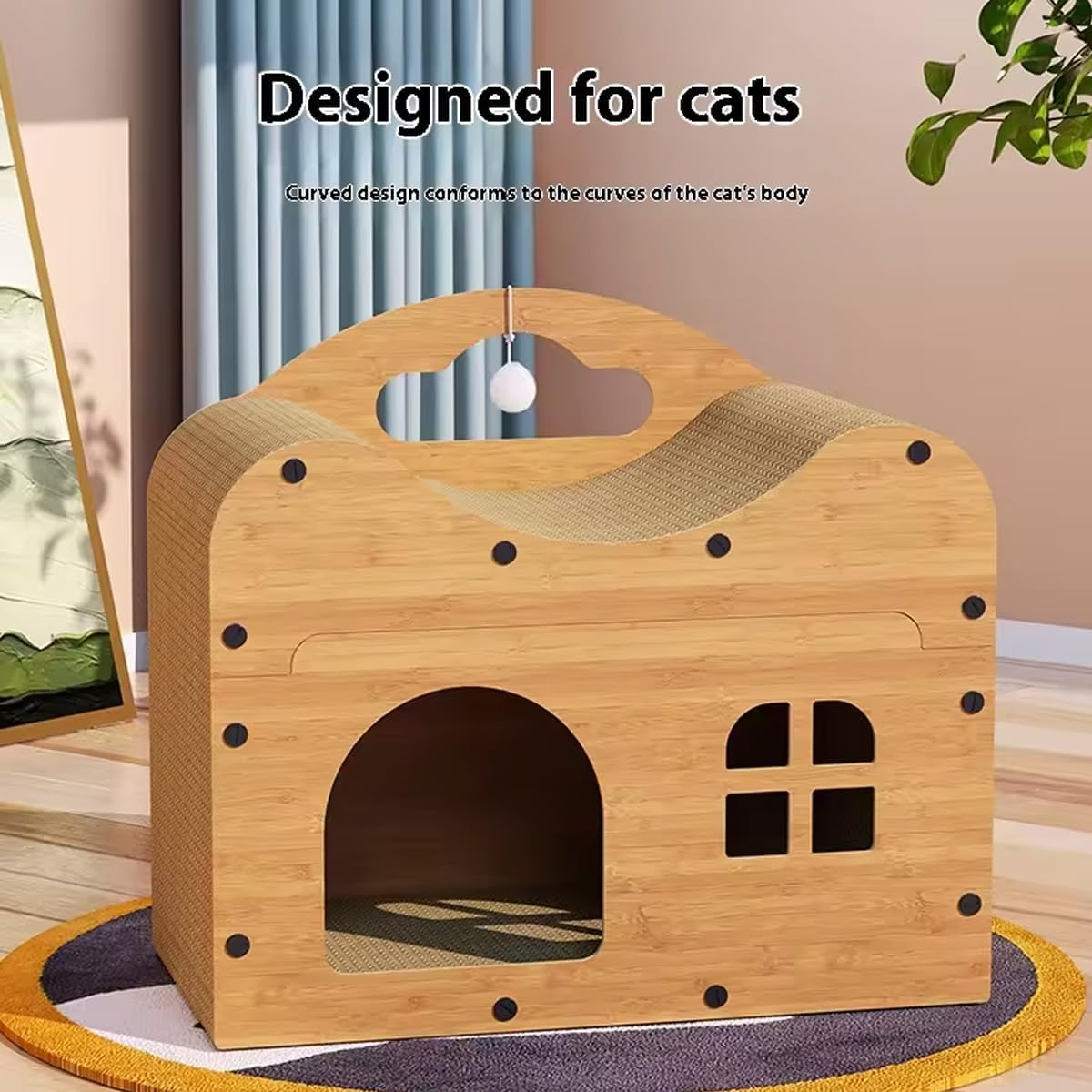 AIMALL Wooden Cat Scratching House with Vertical Sofa Design &ndash; Dual-Layer Cat Nest for Sleeping & Playing, Corrugated Board, Natural Sisal, No Scrap, 17.7X20X10.6In