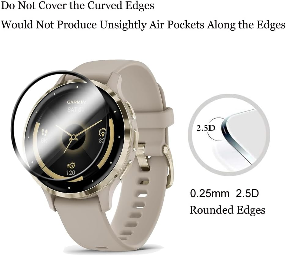 Wookfiss Screen Protector for Garmin Venu 3S Tempered Glass Screen Protector, Pack of 3, Soft HD Clear Glass Screen Protector, 3D Full Coverage, Anti-Scratch, Bubble-Free, TPU Soft Film