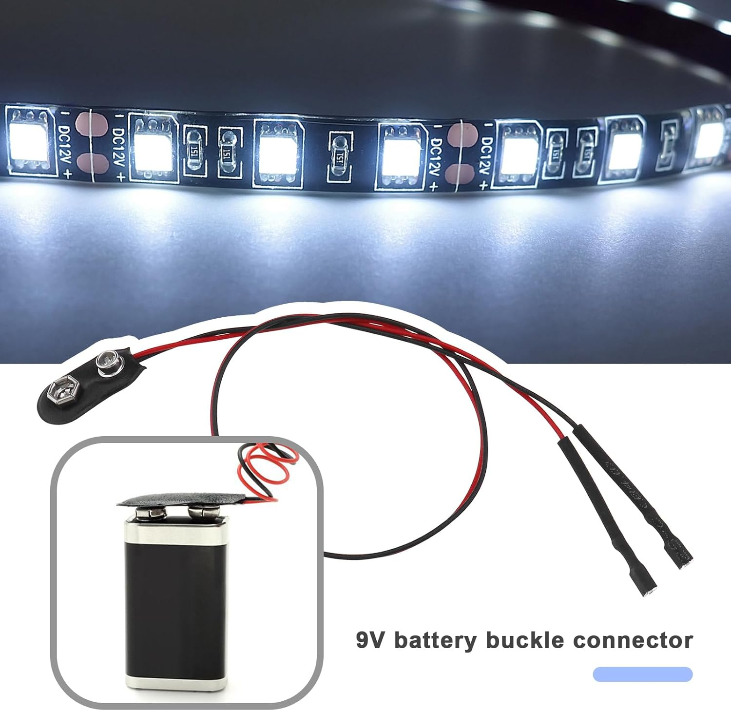 Emagtech 10PCS 9V Battery Clip Connectors Tinned Snap Strap Wire Lead & Crimp Terminals 35Cm for Power LED or Other Equipment with 9V Battery image number 5