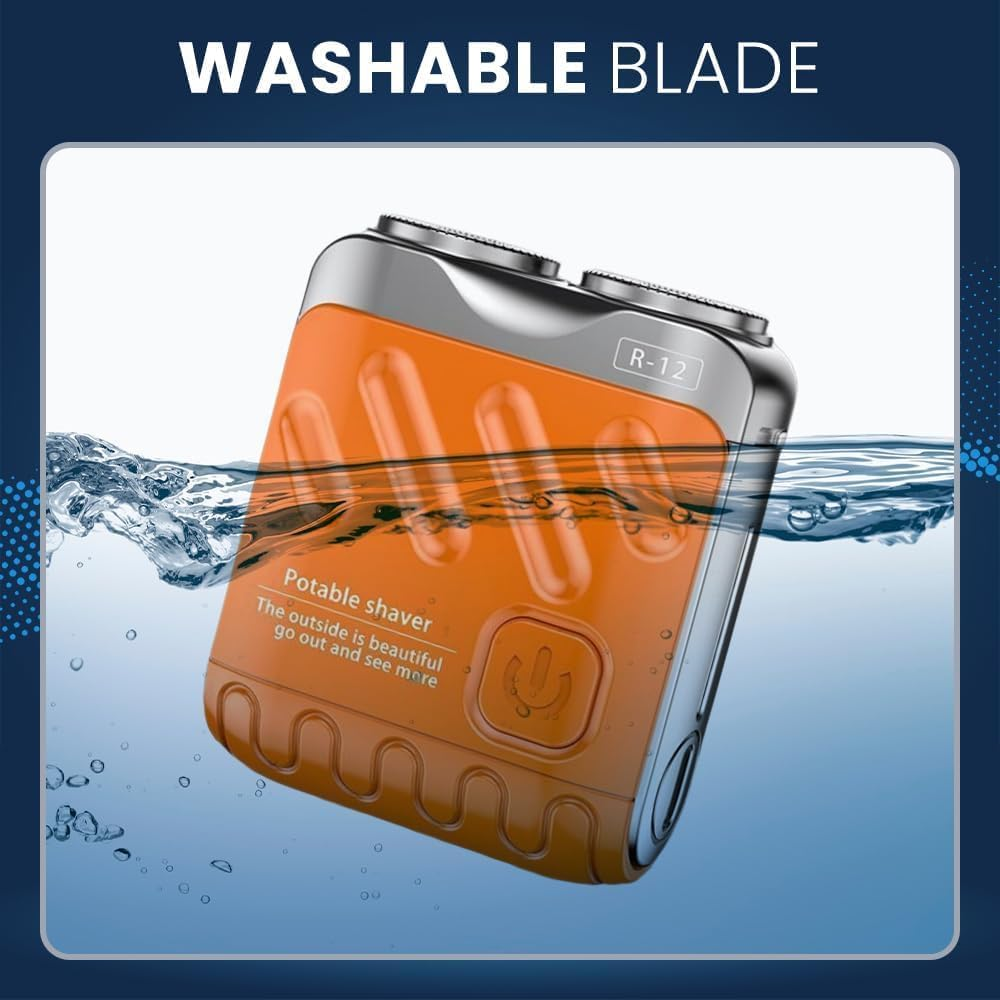 R-12 Mini Electric Shaver for Men, 2025 New Portable Waterproof Beard Shaver with Suitcase Design, Travel-Friendly Men'S Shaving Razor (Blue) image number 5