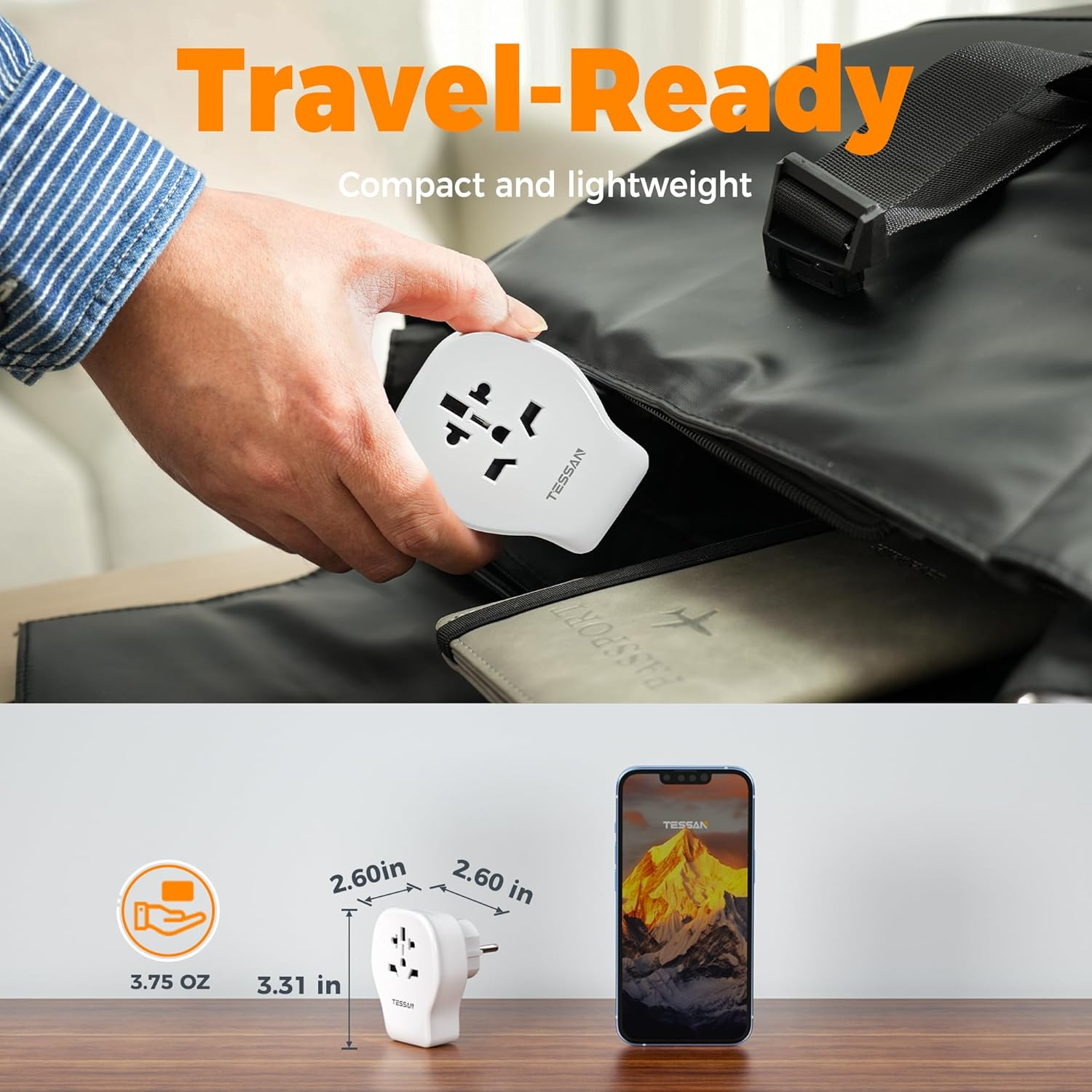TESSAN Europe Travel Adaptor, AU to EU Travel Adapter with 3 USB Ports (2 USB-C 20W), AUS to European Plug Adaptor for Euro Portugal Bali Germany Spain France Greece Iceland, Type E/F image number 1
