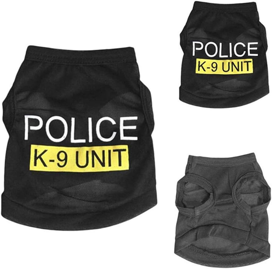 Pet Dog Puppy Vest T-Shirt Police Suit Cosplay Dog Costume Black image number 5