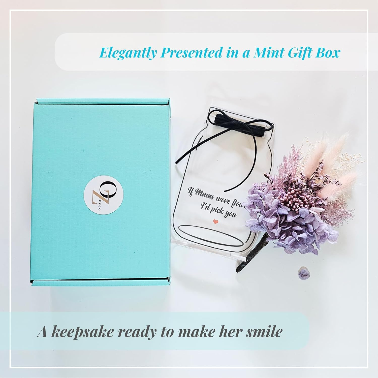 If Mums Were Flowers, I'D Pick You Acrylic Flower Plaque with Real Dried Flowers &ndash; Handmade Gift Keepsake, Freestanding Mason Jar Design image number 3