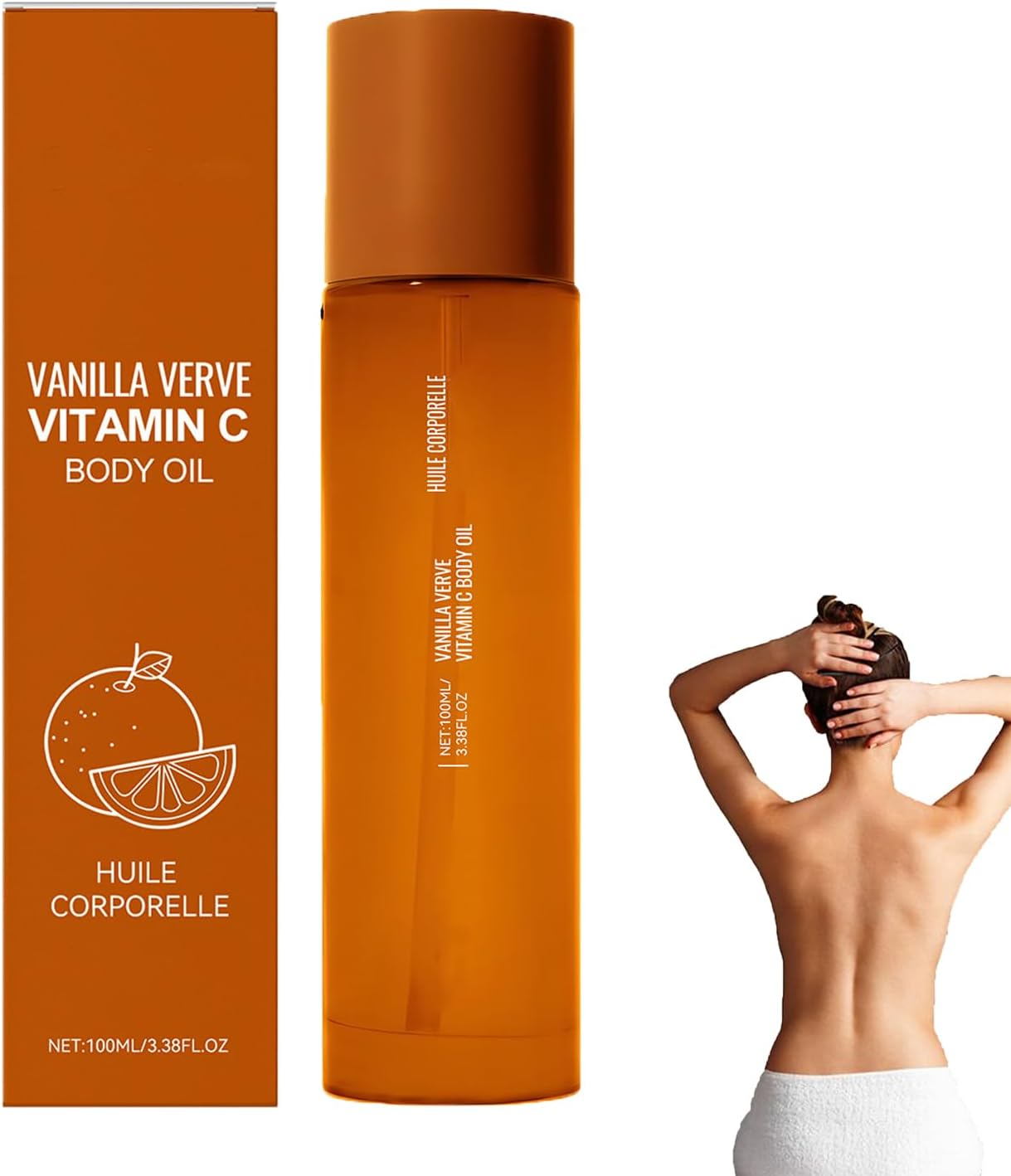 Vitamin C Body Oil for Women, Massage Body Oil for Dry Skin, Absorbing & anti Winkle, Anti-Aging Repair for Brightening and Even Skin Tone, Deeply Nourishing Dry Skin Non-Greasy (2Pcs)