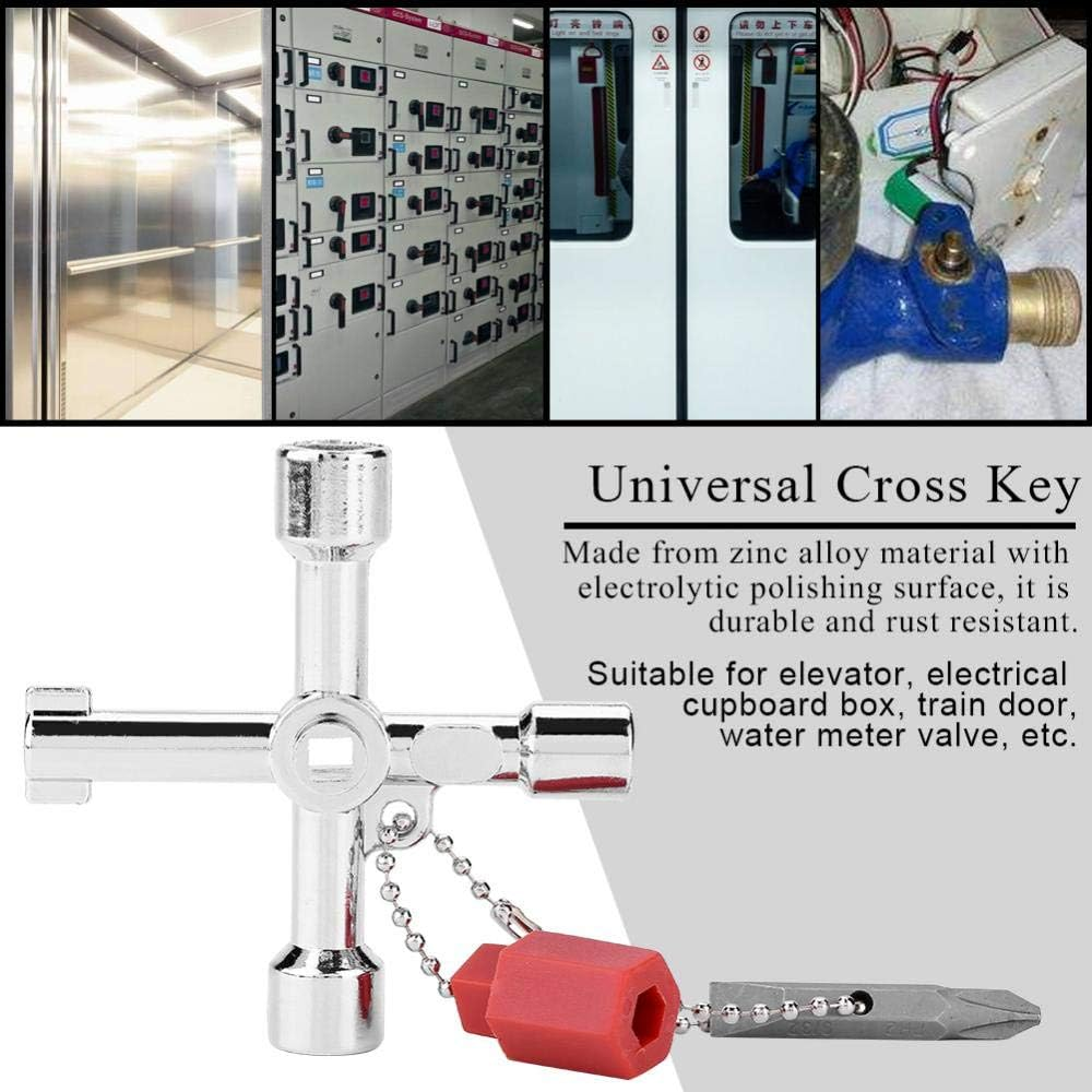 4-Way Sillcock Key - 4 Way Multi-Functional Universal Cross Key with Bit Zinc Alloy Plumbers Electricians Tools image number 6