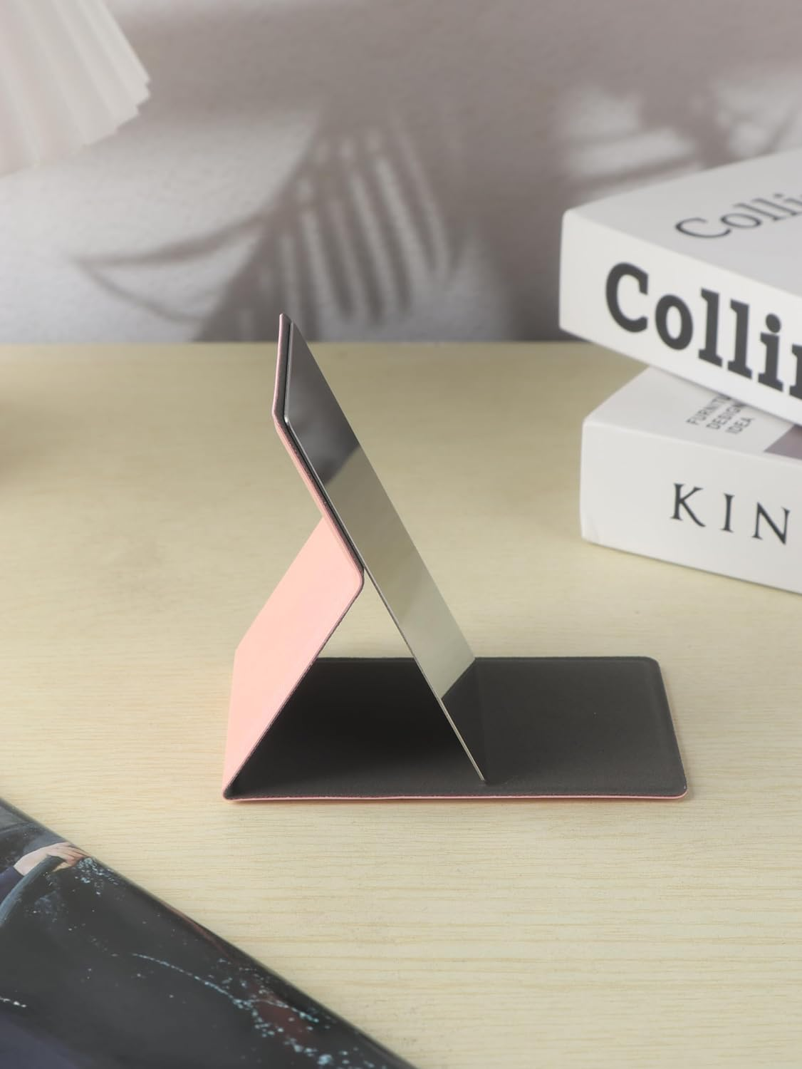 Stainless Steel Compact Mirror with Luxurious PU Leather Case Cover, Unbreakable Travel Makeup Mirror, Folding Pocket Mirror, Portable Purse Mirror, Mini Mirror (Pink) image number 5