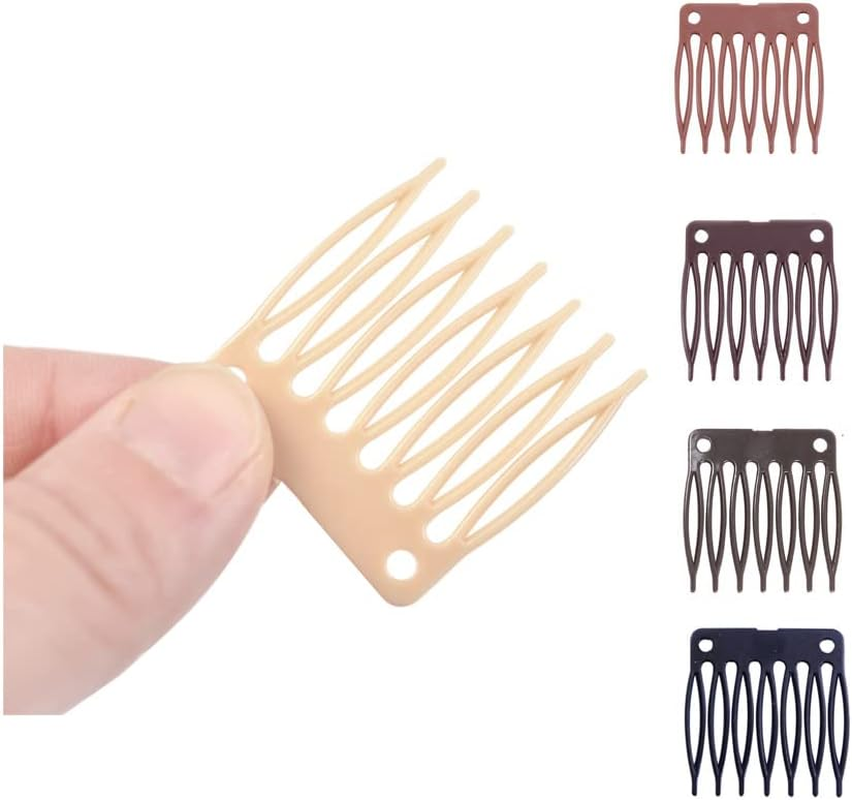 50Pcs/Lot Hair Wig Plastic Combs and Clips for Wig Cap Wig Combs for Making Wig(Brown)