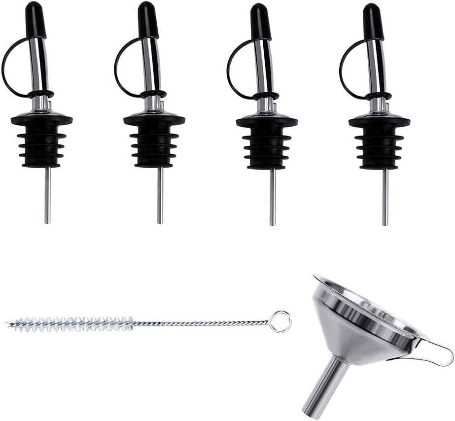 4PCS Olive Oil Spouts, Stainless Steel Classic Bottle Pourers Tapered Spout, Suitable for about 3/4" Bottle Mouth, Olive Oil Dispenser with Dust Caps, Funnels and Cleaning Brush image number 3