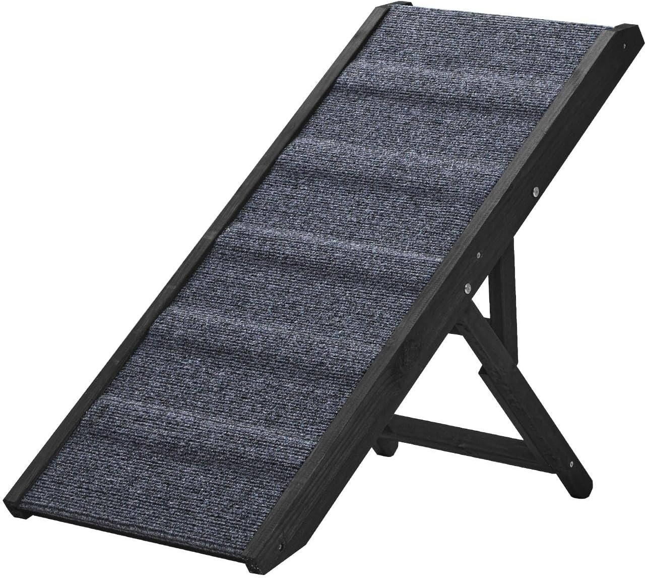 Foldable Dog Ramp, Dogs Stairs with anti Slide Surface, 3 Adjustable Height (33-56Cm), No Assembly Required, Wooden Pet Ramp for Senior Dogs, Cats, Bed Sofa Car, 90X36Cm, Black