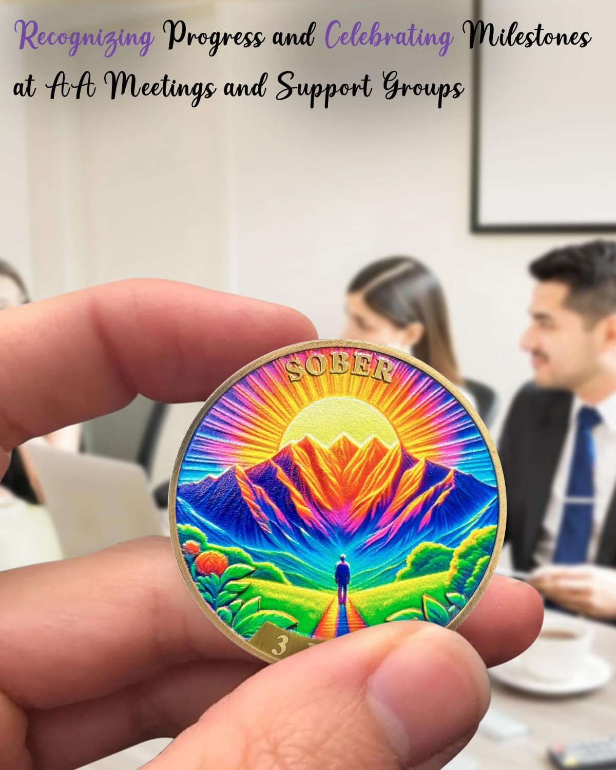 CHURYUML 3 Year Original Sobriety Coin Three Year Sober Chip Non-Religious AA Coins Recovery Anniversary Medallions Sobriety Gifts for Women Men Alcoholics Anonymous Addiction Recovery Gift image number 1