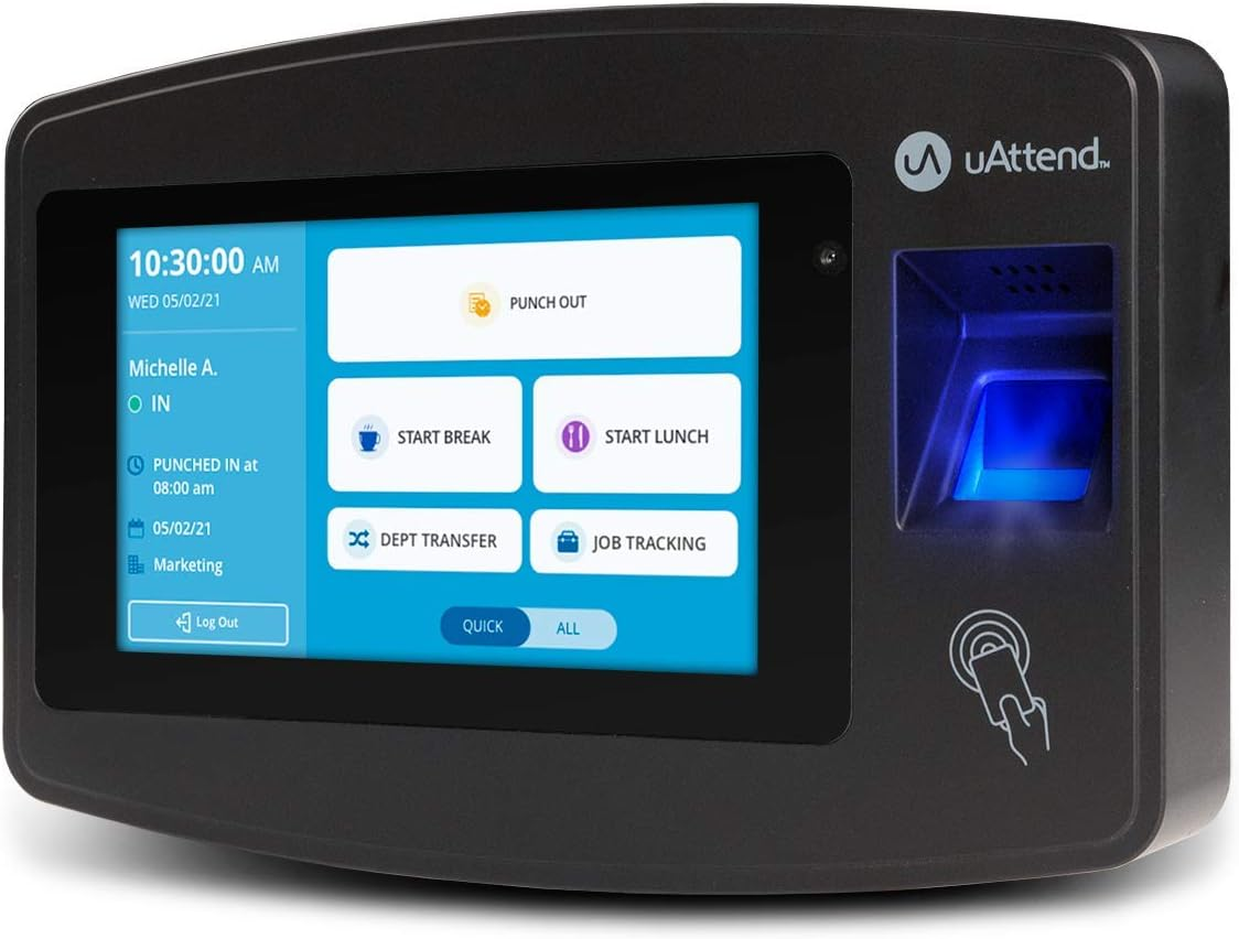 Uattend JR2000 Cloud Connected Biometric Attendance System: Fingerprint Time Clock, RFID & PIN Punch Clock for Small Business image number 2