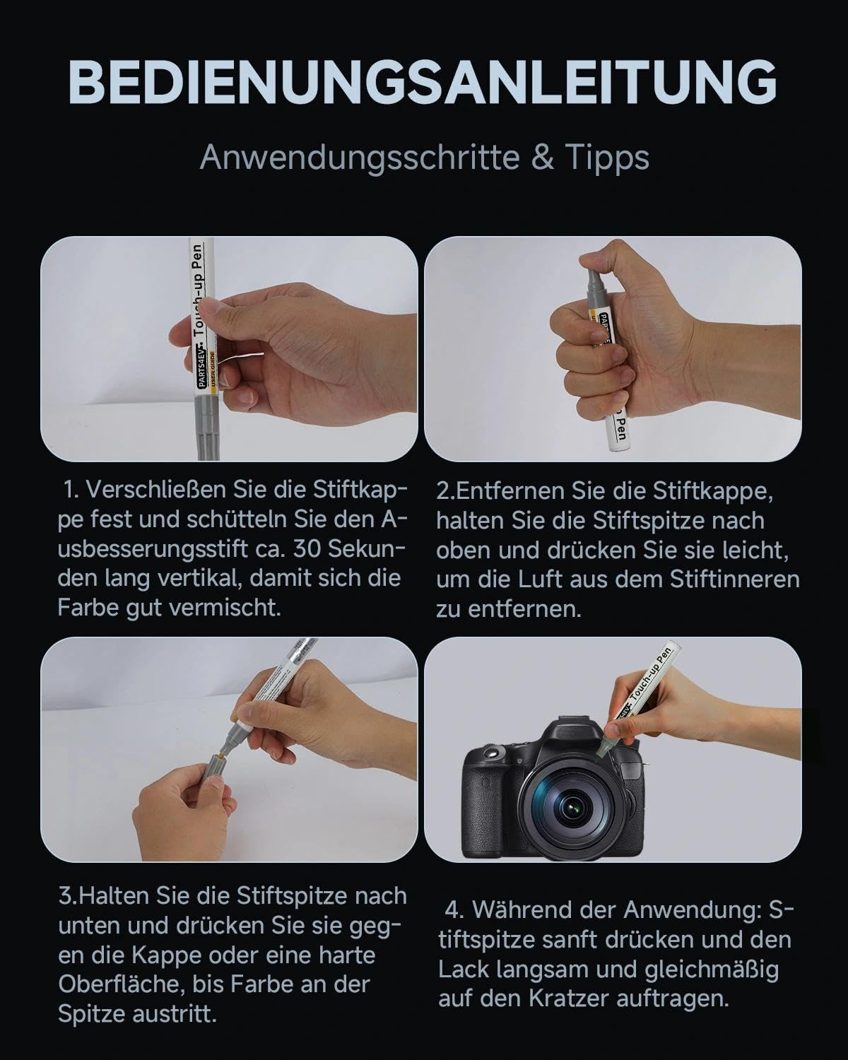 Semi-Matte Black Paint Pen - Compatible with Metal Camera Bodies Repair Pen for Quick Repair of Case Scratches on SLR & System Cameras, Includes Replacement Tip image number 3