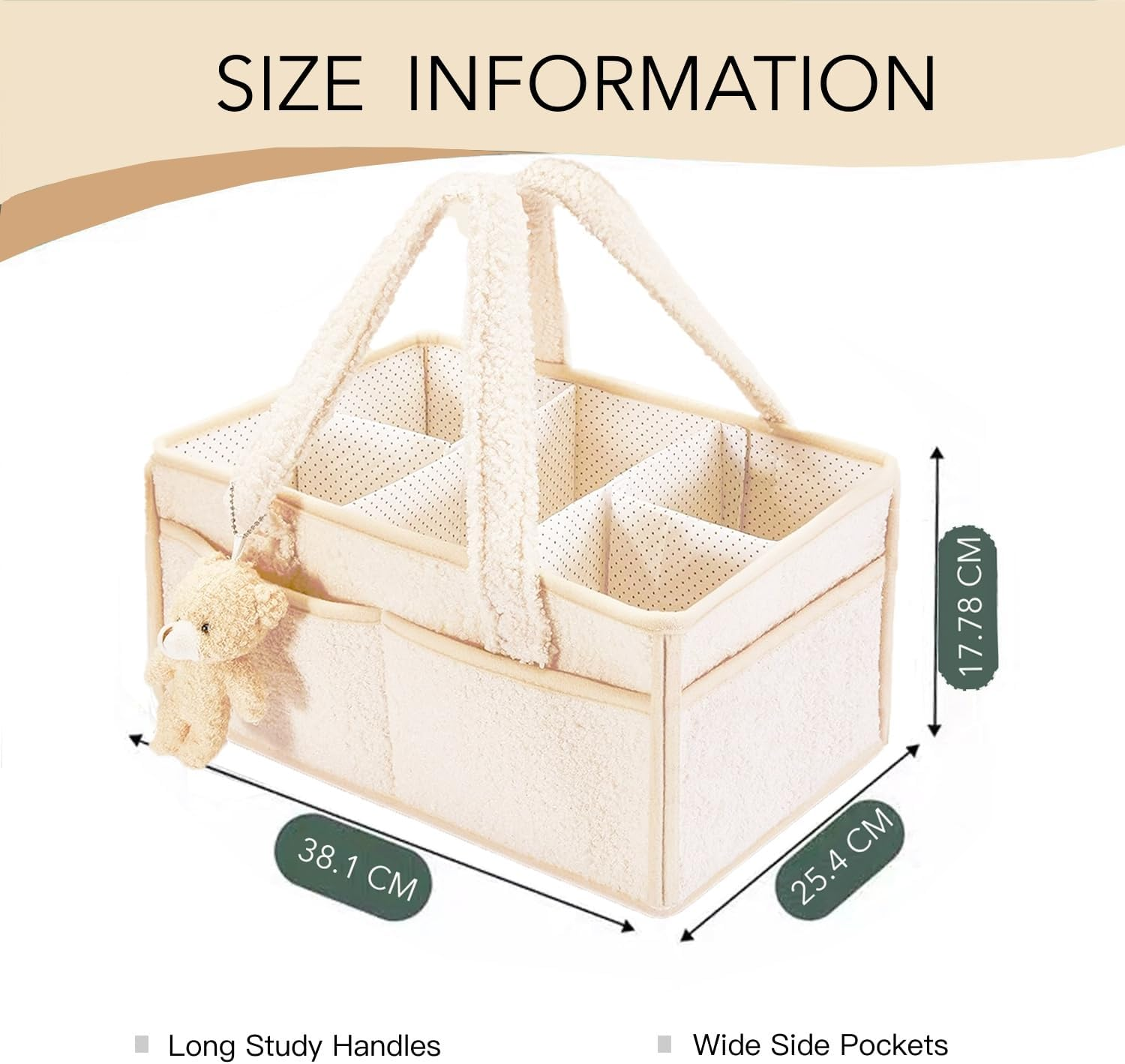 HJB VISSO Baby Diaper Caddy Organizer, Nappy Caddy Storage Basket for Wipes, Portable Nursery Diaper Organizer (Ivory White) image number 5