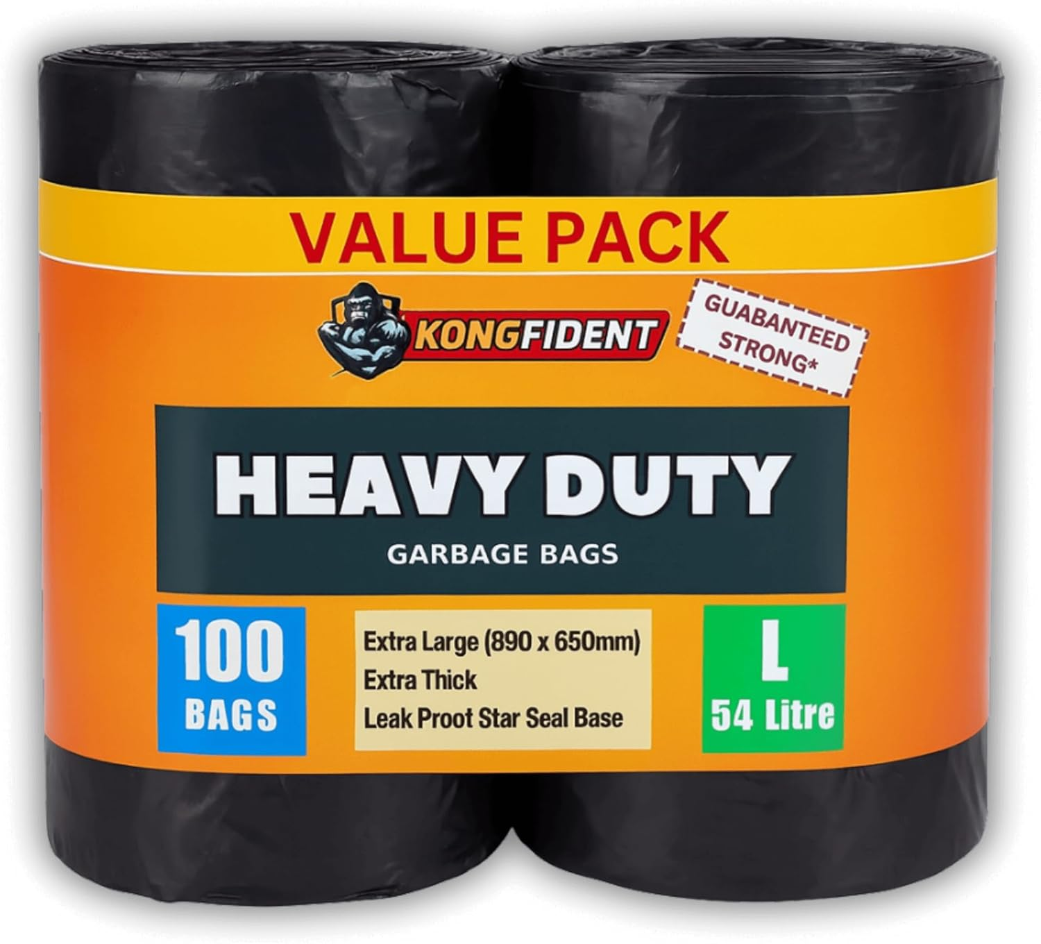 54L Heavy Duty Garbage Bags, 100 Bags Value Pack, Extra Strong Multipurpose Rubbish Bags, L Size Fits 54L Trash Bin image number 2