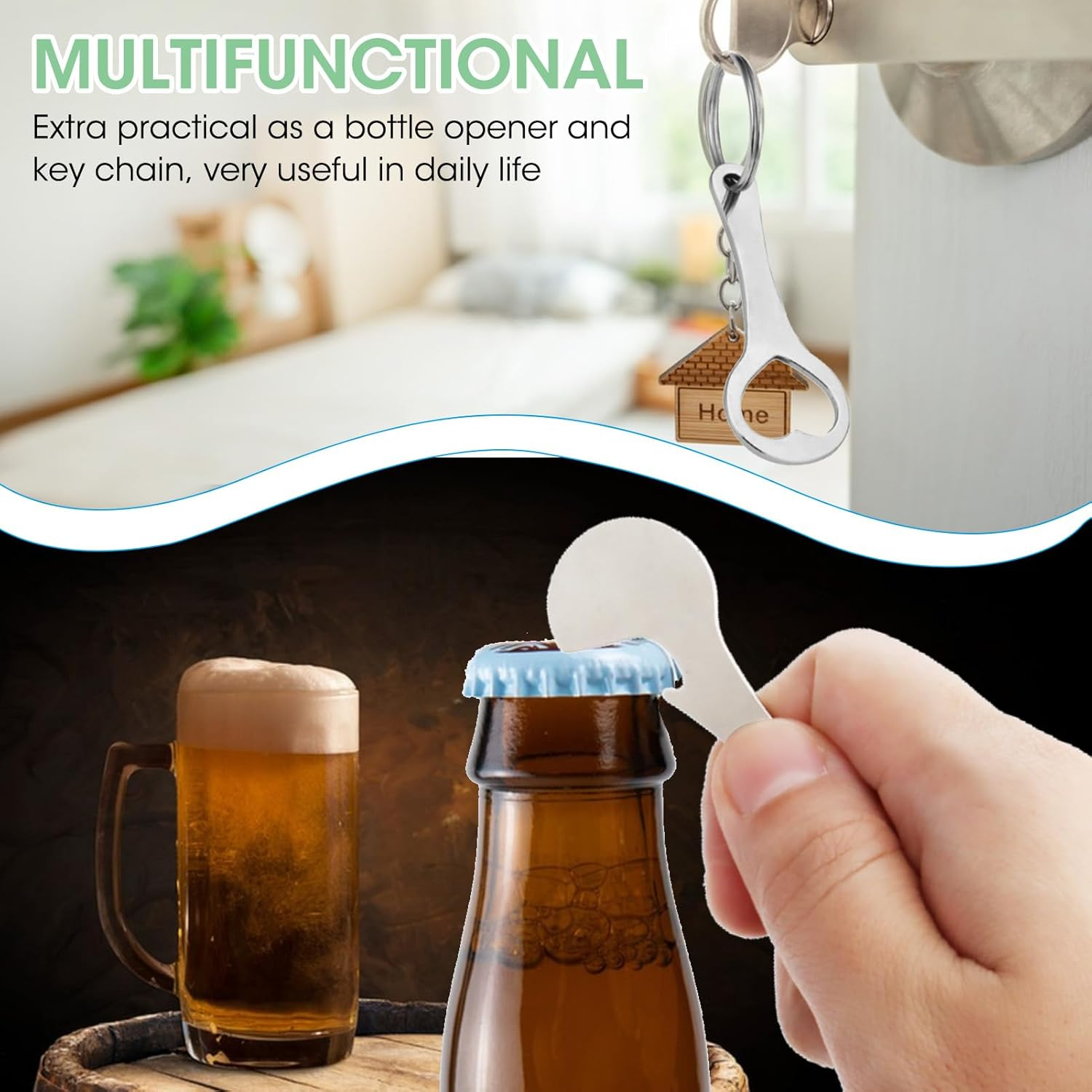 4 Pcs Stainless Steel Shopping Trolley Token Remover with Aluminium Alloy Key Ring, Portable Shopping Trolley Token Remover Tool for Unlocking Carts & Opening Bottles image number 1