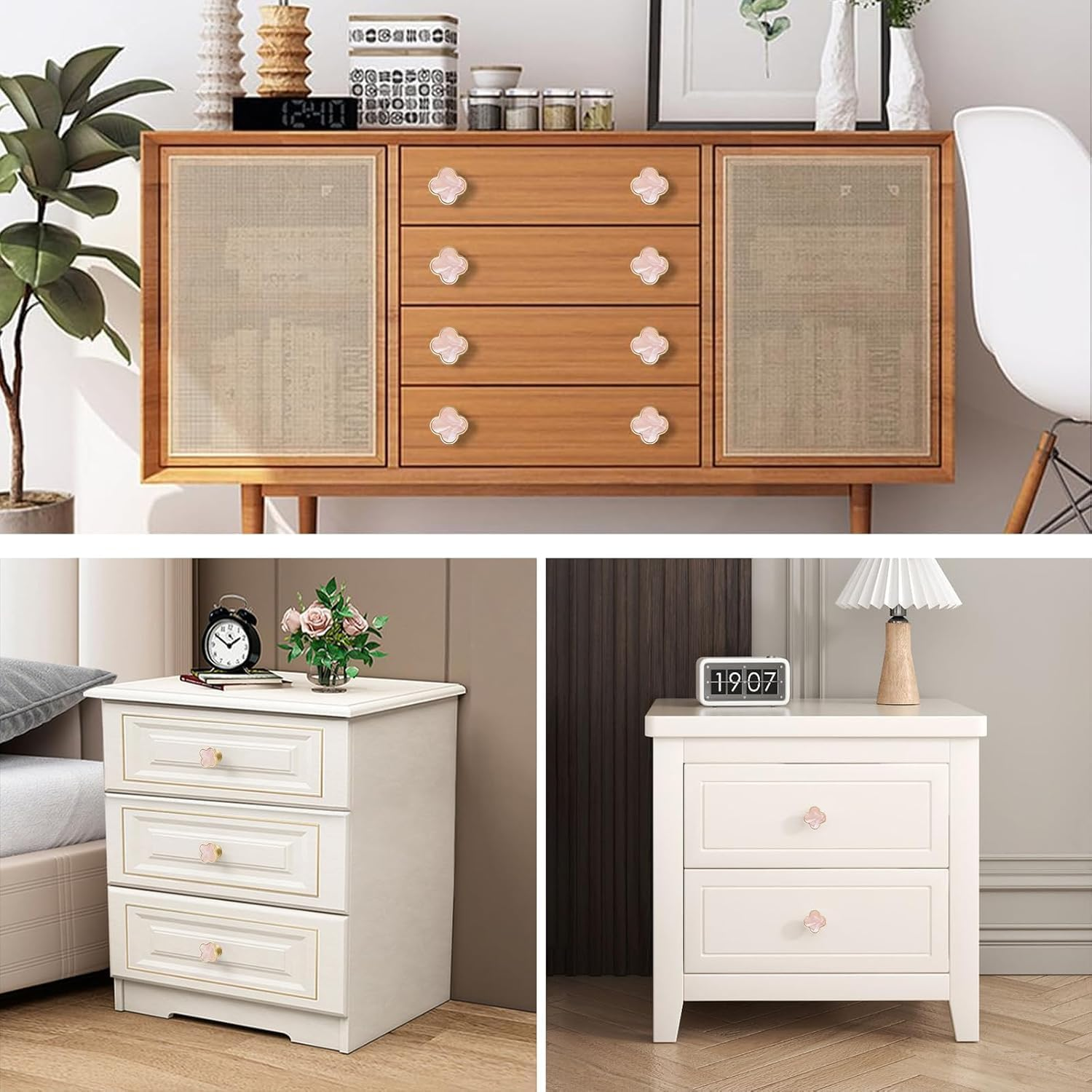 Xinghonyac 8 Pcs Clover Four-Leaf Cabinet Knobs, Cabinet Drawer Pulls Cabinet Knobs, Zinc Alloy Single Hole Door Handle for Dresser, Wardrobe, Cupboard (Pink) - Pink image number 6