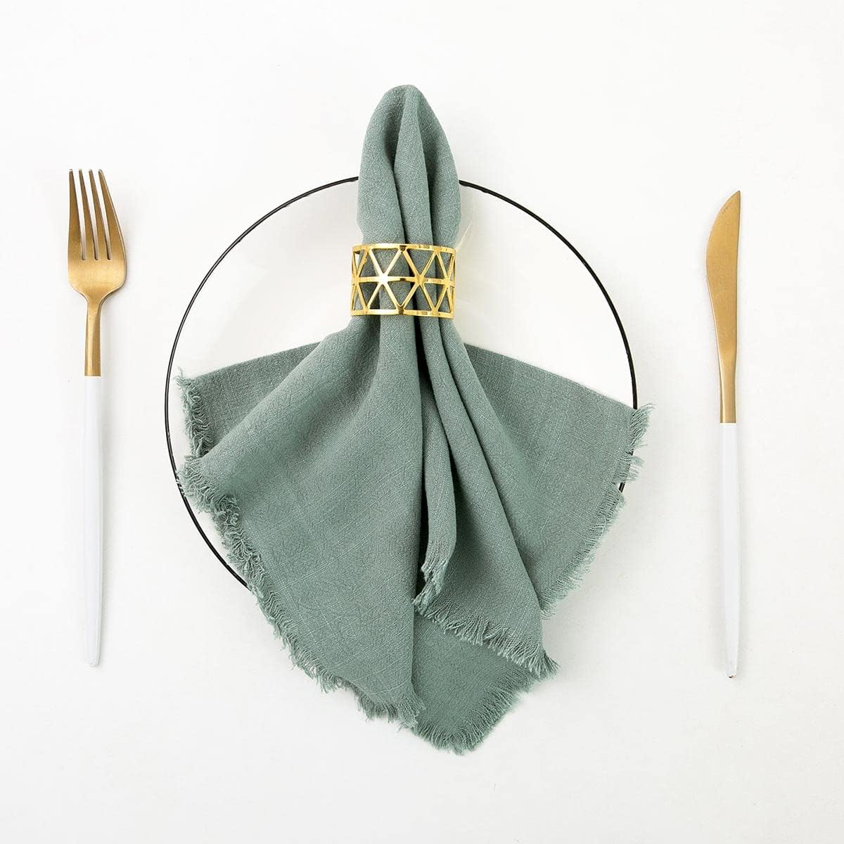 CHUQING Green Cotton Linen Napkins with Fringe Cloth Napkins Cloth Set of 4 Boho Table Dinner Napkins 18 X 18 Inch image number 7
