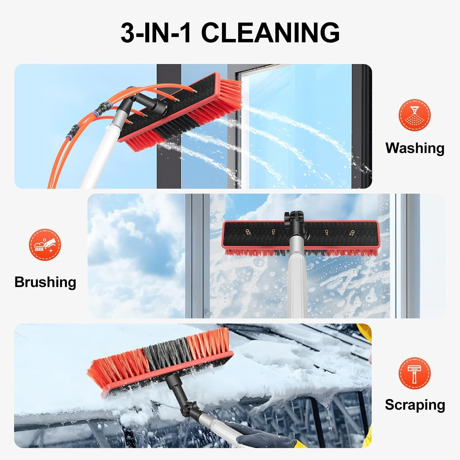HOOMFIT Solar Panel Cleaning Brush,21.7" Brush Head Water Fed Pole Kit Adjustable Rotatable Outdoor Washing Equipment Tool for Solar Photovoltaic Panel Window Glass Roof Outdoor(8M,315") image number 1