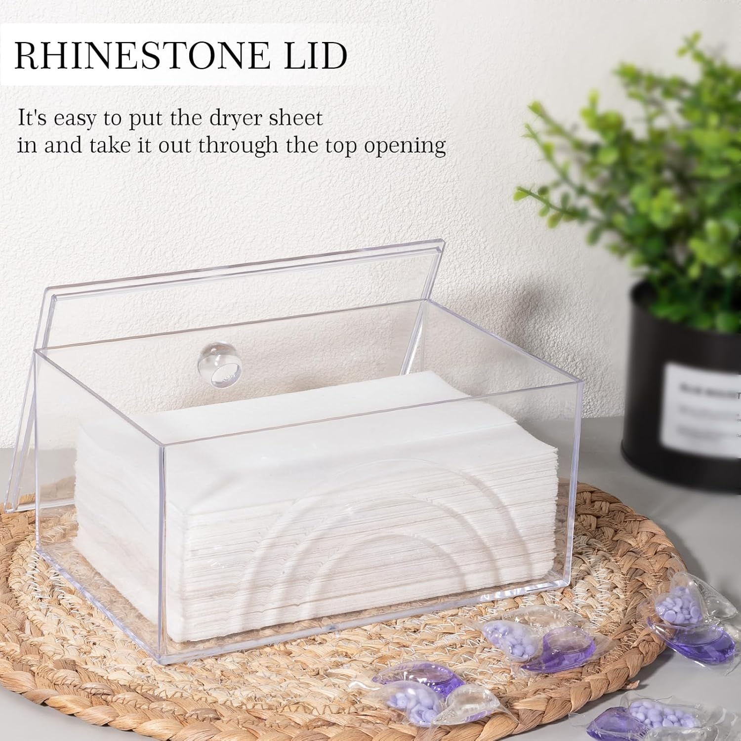 Zoocatia Farmhouse Laundry Dryer Sheet Holder Clear Detergent Pods Container Dryer Balls Dispenser with Lid, Organization and Storage Box for Laundry Room, Bedroom, Desk, (WEN451-1) image number 6