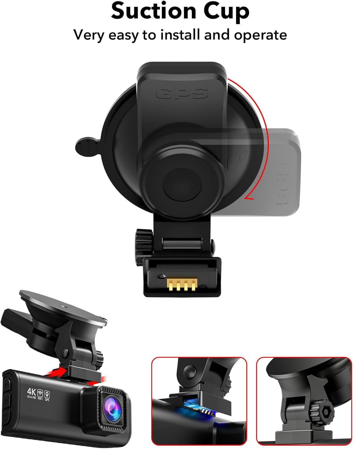 REDTIGER Suction Cup Mount F7N/F7NP/F7NT Dash Cam with GPS Module