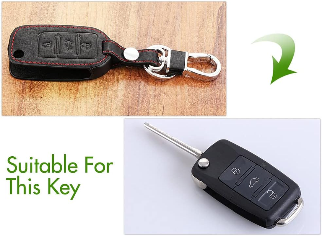 YJADHU Leather Men Women'S Key Holder Key Chain Car Key Case Cover, Fit for Volkswagen VW Jetta MK6 Tiguan Passat Golf 4 5 6 Polo Cc Bora Skoda,Black Black Line image number 2