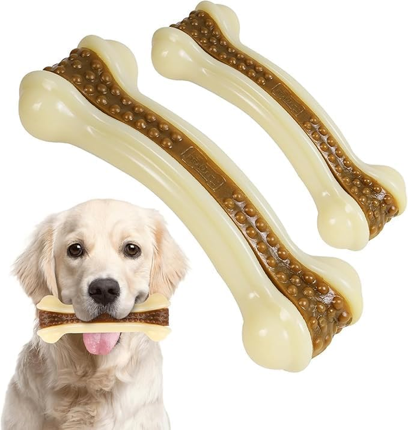 JIGCEN Dog Bone Chew Toys, Durable Nylon with Cowhide Centre, Pack of 2, for Aggressive Chewers image number 4