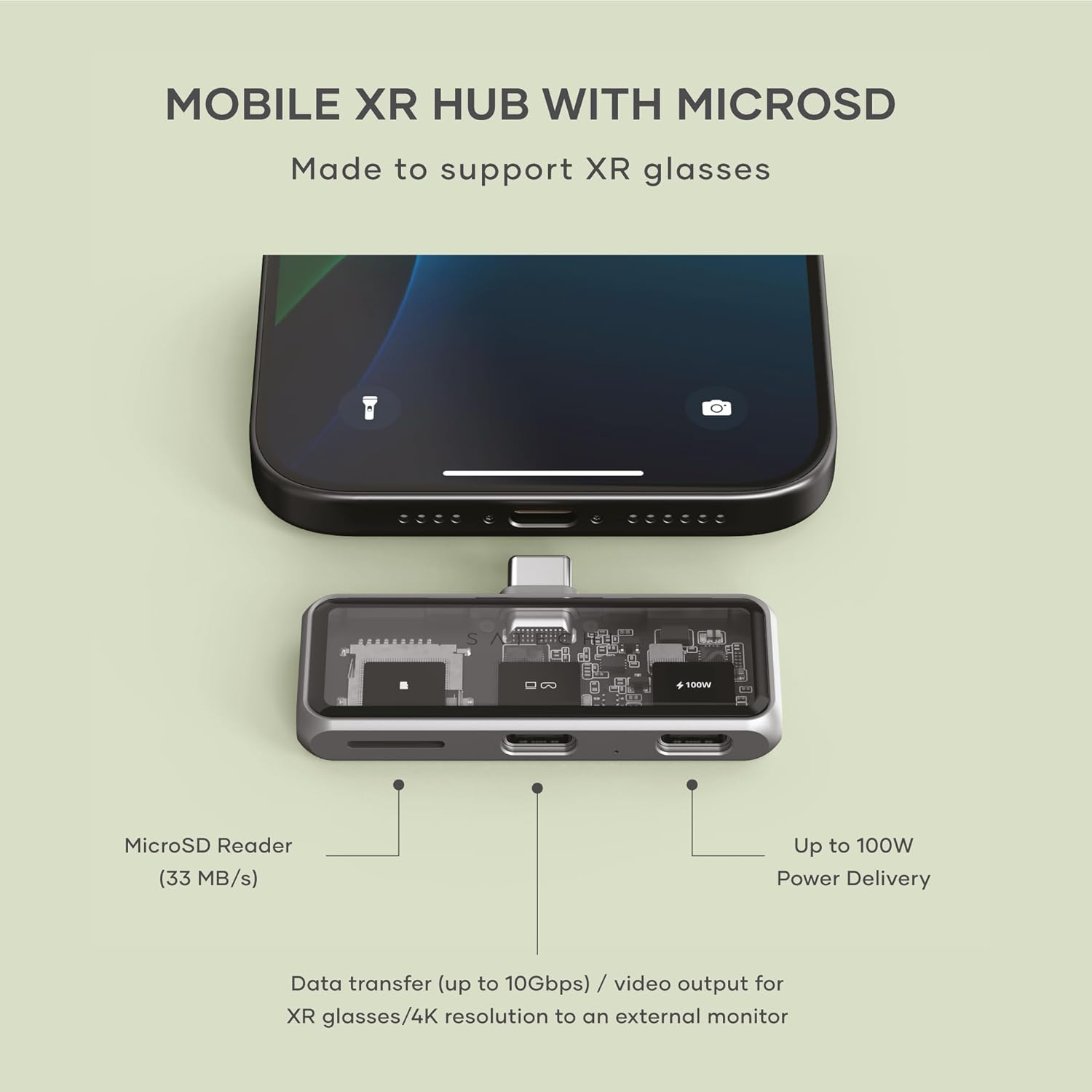 Satechi 3-In-1 USB C Mobile Hub, 4K@60Hz HDMI, 100W Pass-Through Charging, 10Gbps Data Transfer, Microsd Card Reader, Compact USB-C Adapter for Ipad, Macbook, Switch OLED & More