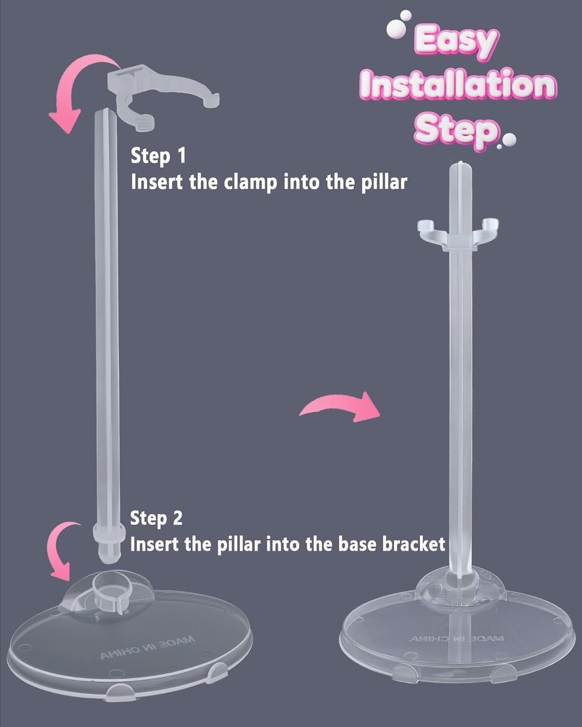 12 Pcs Adjustable Doll Stands - Transparent & Lightweight Display Rack