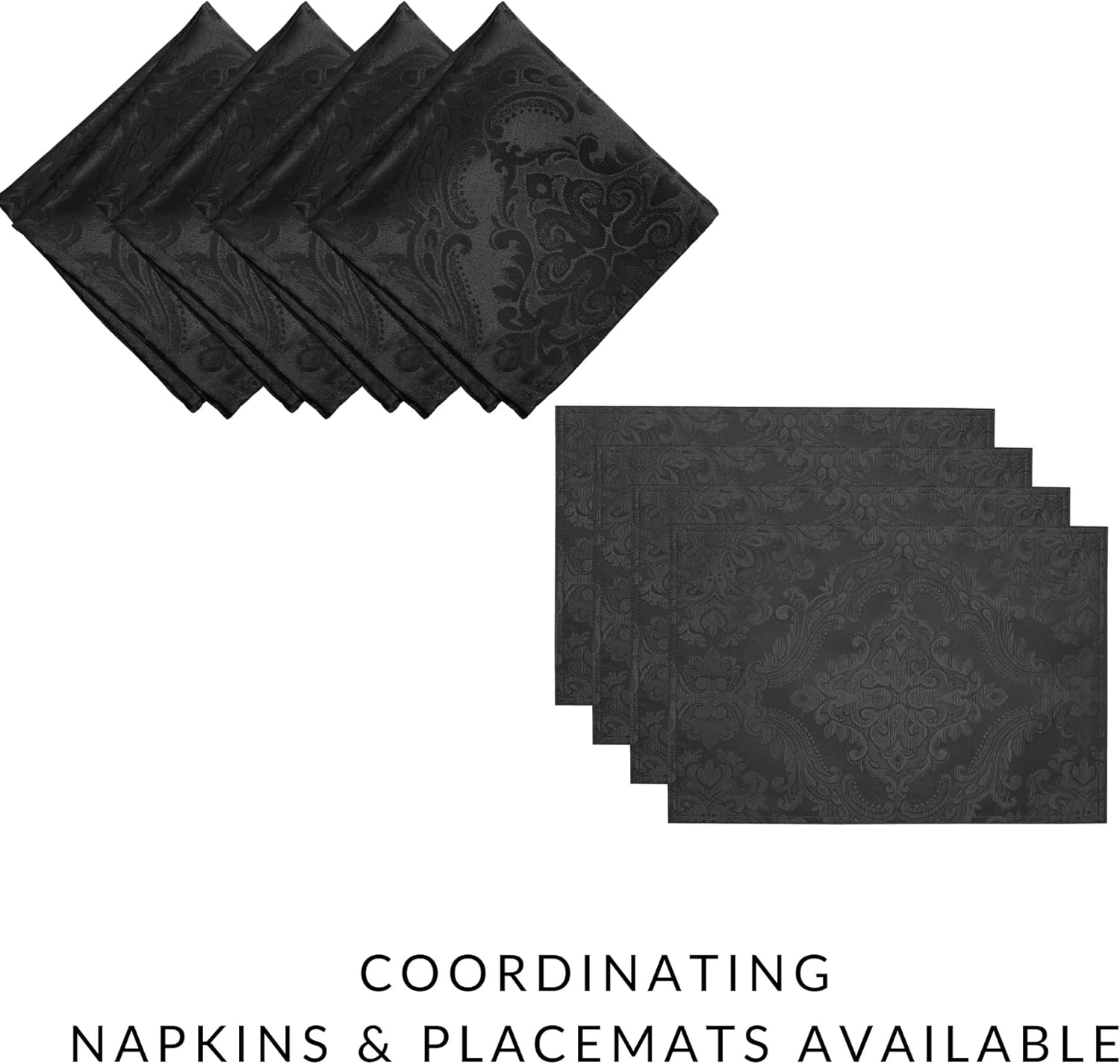 Elrene Home Fashions Caiden Elegance Damask Napkin Set of 4, 17" X 17", Black image number 4