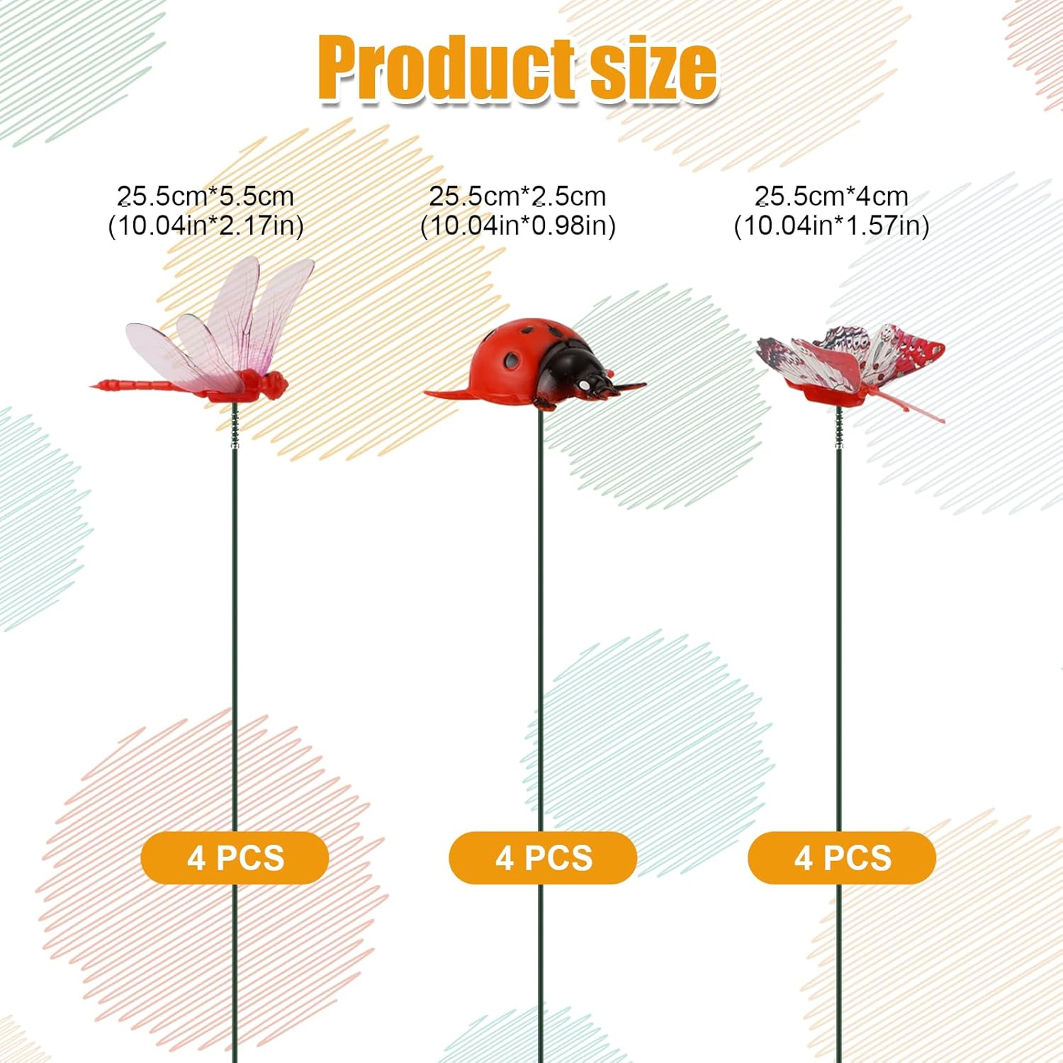 12Pcs Decorative Garden Stakes, 3D Artificial Dragonfly Garden Decor Realistic Ladybug Butterfly Ornaments for Outdoor Patio Yard Plant Flower Pot Decoration (No Clips) image number 4