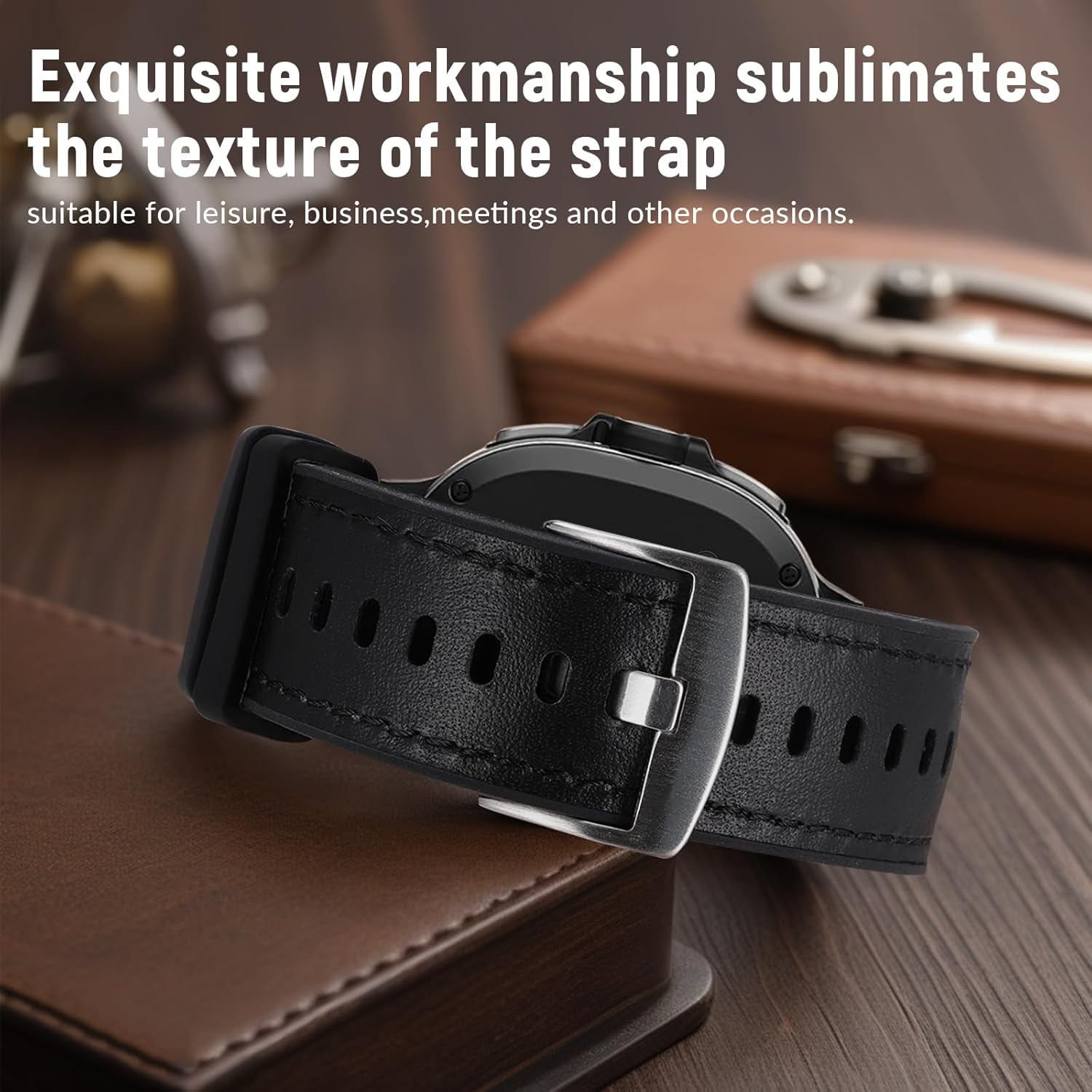 HAYONLIY Leather Band Compatible with Samsung Galaxy Watch 8 40Mm 44Mm/Galaxy Watch 8 Classic 46Mm, Genuine Leather Outer & Silicone Inner Sport Adjustable Replacement Strap for Men Women