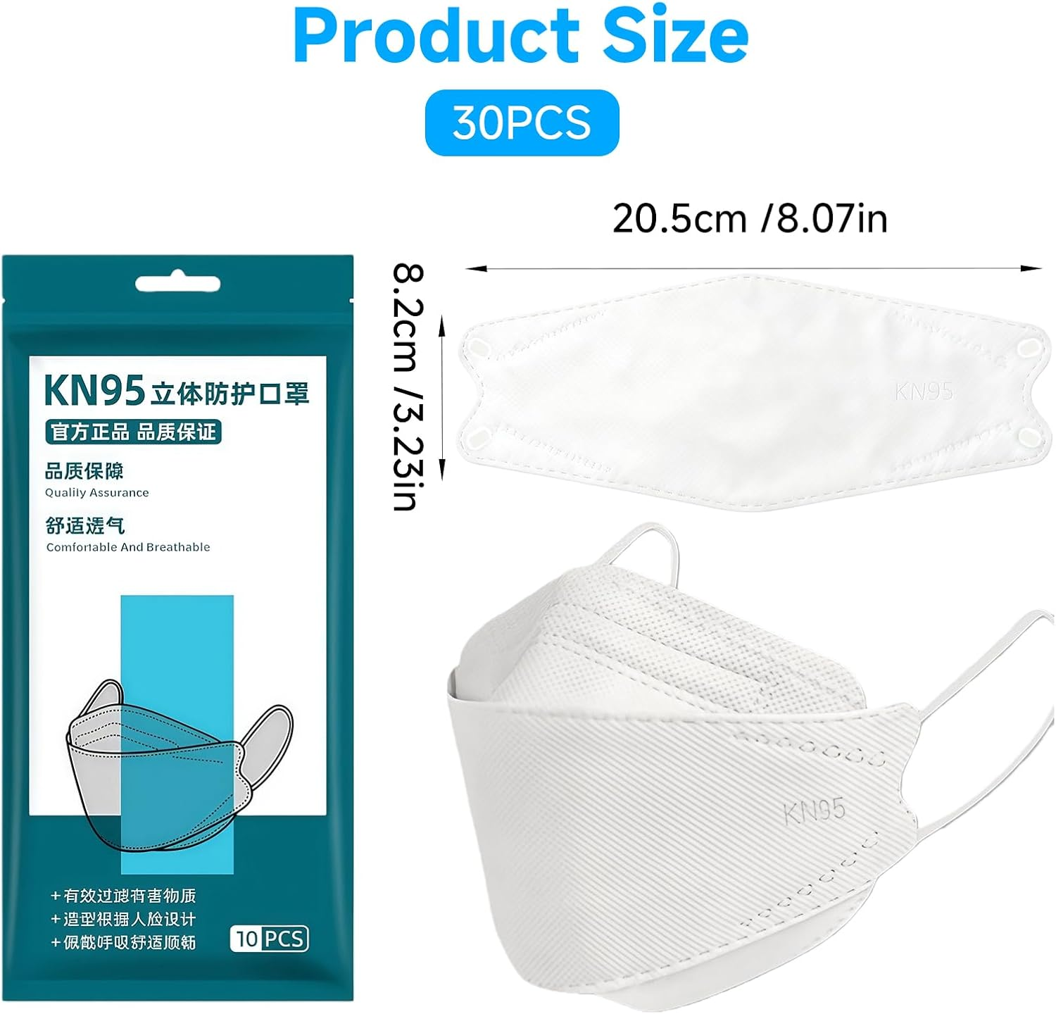 30Pcs 3D White Face Mask, KN95 Equivalent Protection, 4-Ply Layer Filter Non-Woven Fabric, Individually Wrapped, Breathable & Comfortable for Daily Use in Australia image number 3